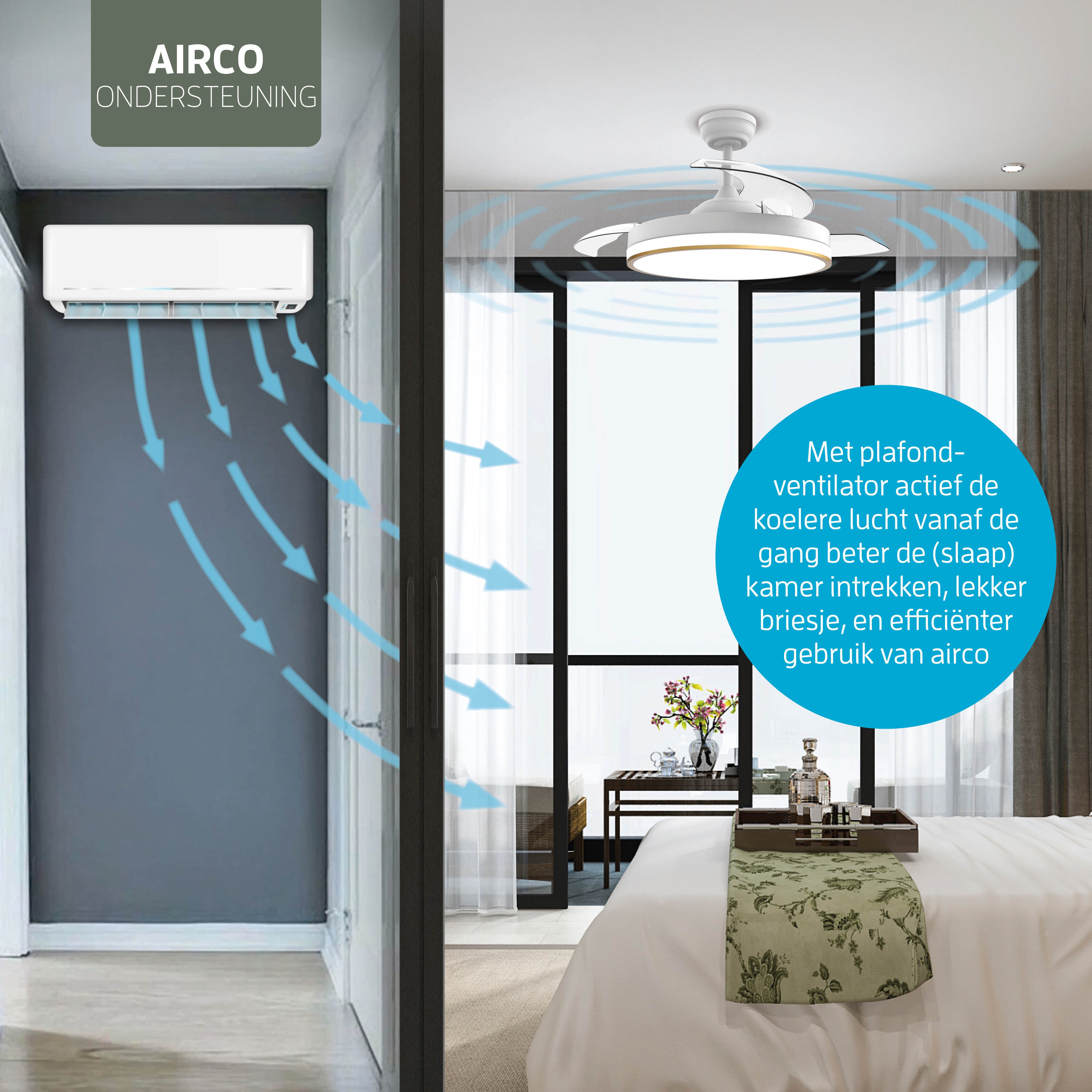 Plafondlamp met uitklapbare ventilator - Wit/Goud - 108cm - WiFi