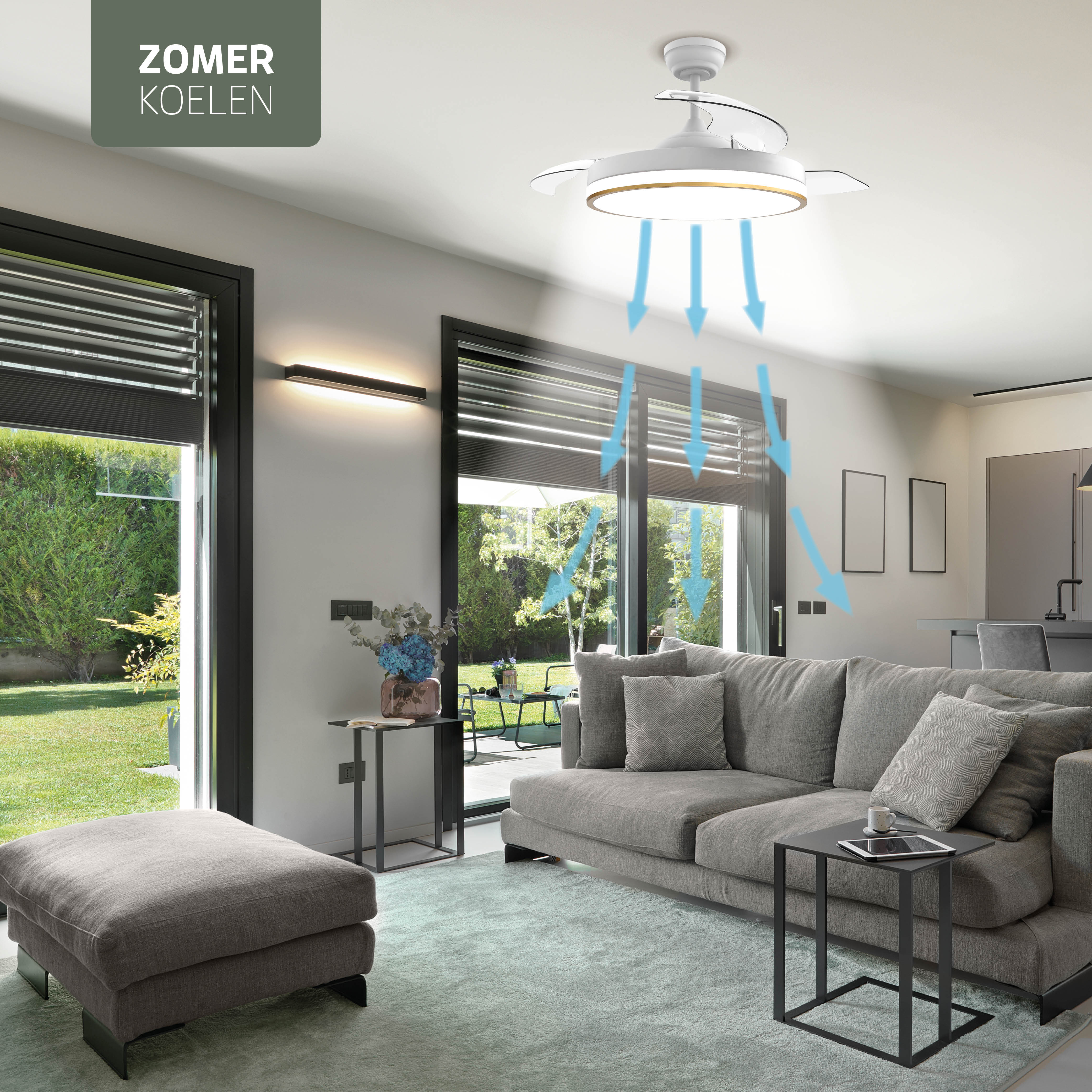 Plafondlamp met uitklapbare ventilator - Wit/Goud - 108cm - WiFi