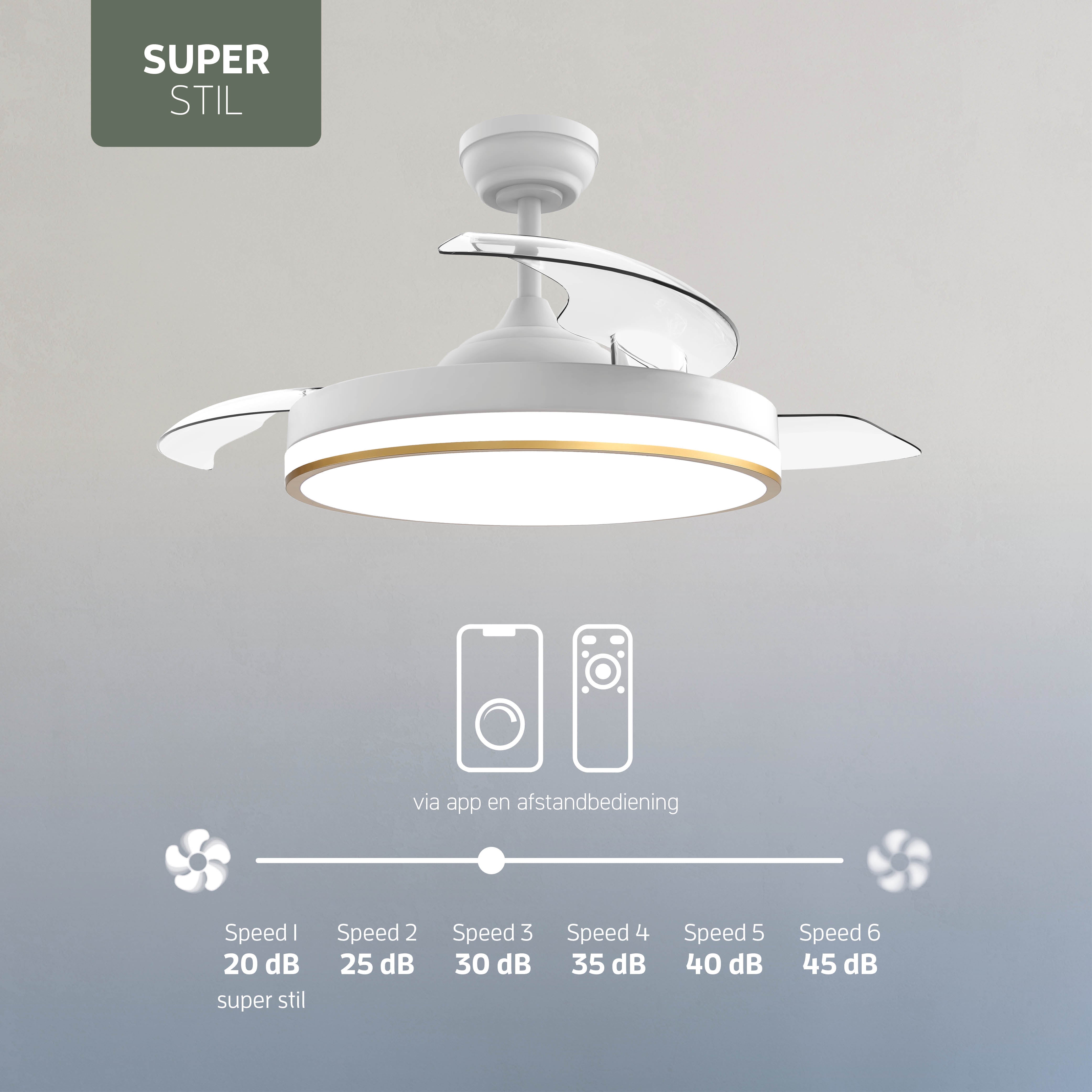 Plafondlamp met uitklapbare ventilator - Wit/Goud - 108cm - WiFi