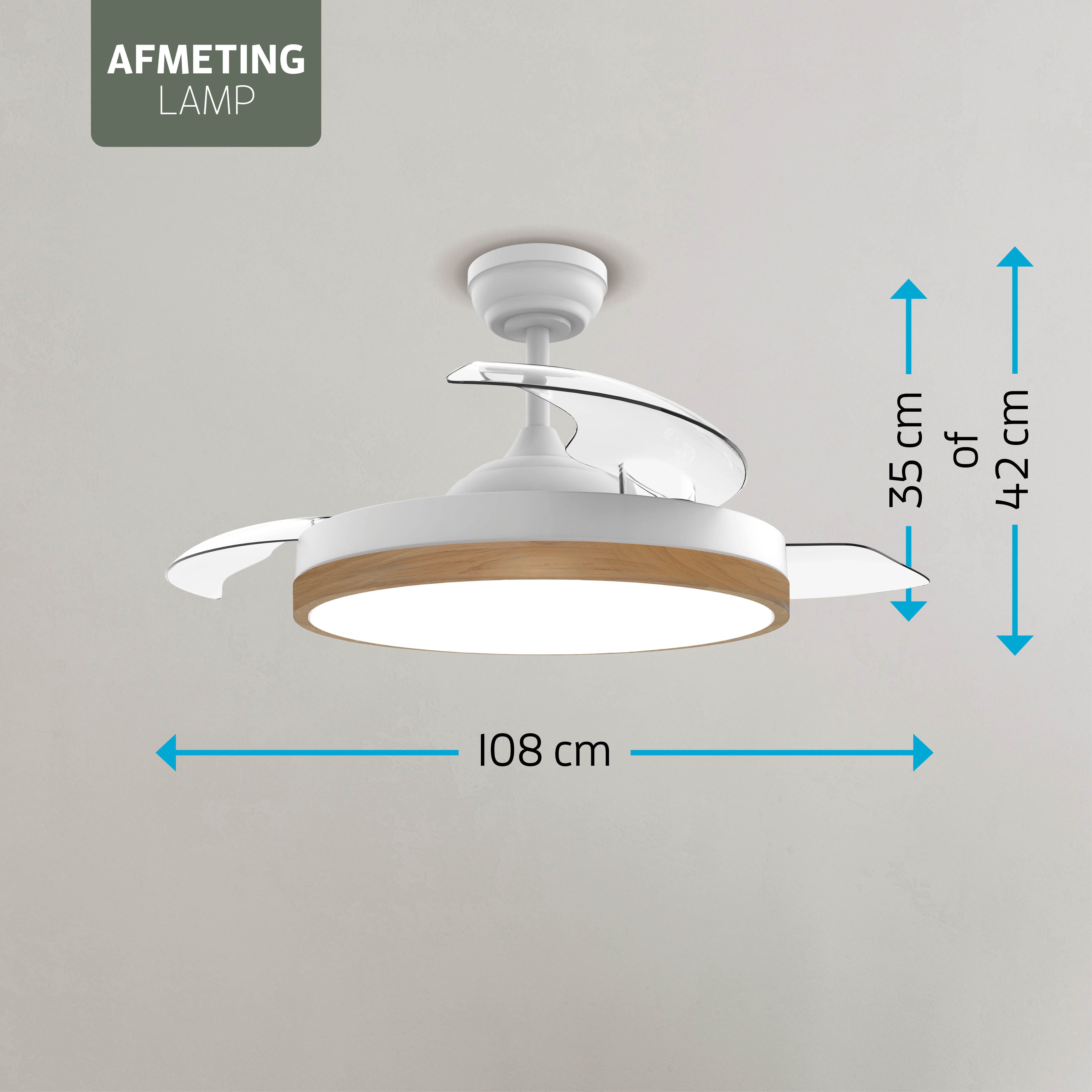 Plafondlamp met uitklapbare ventilator - Wit/Lichthout - 108cm - WiFi