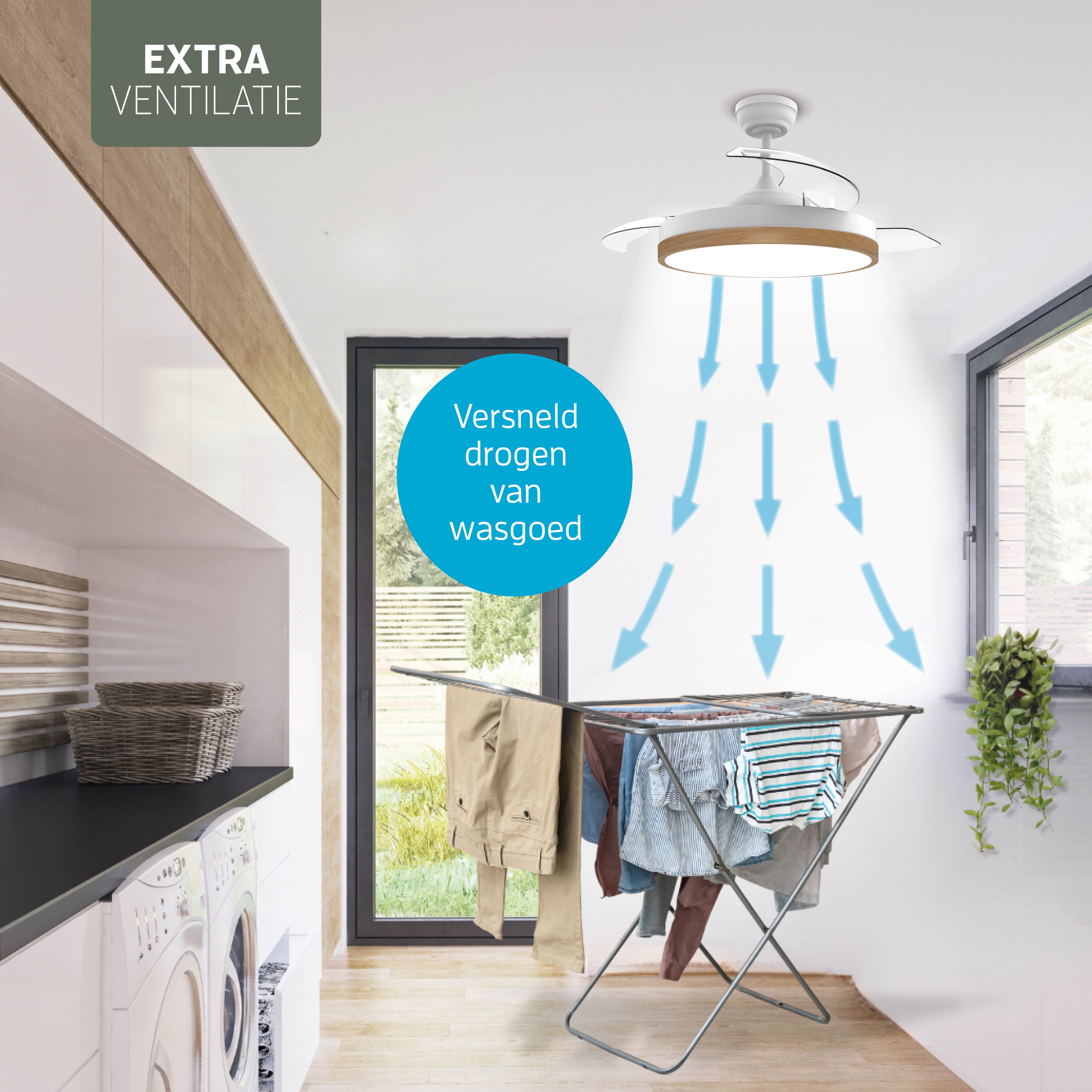 Plafondlamp met uitklapbare ventilator - Wit/Lichthout - 108cm - WiFi