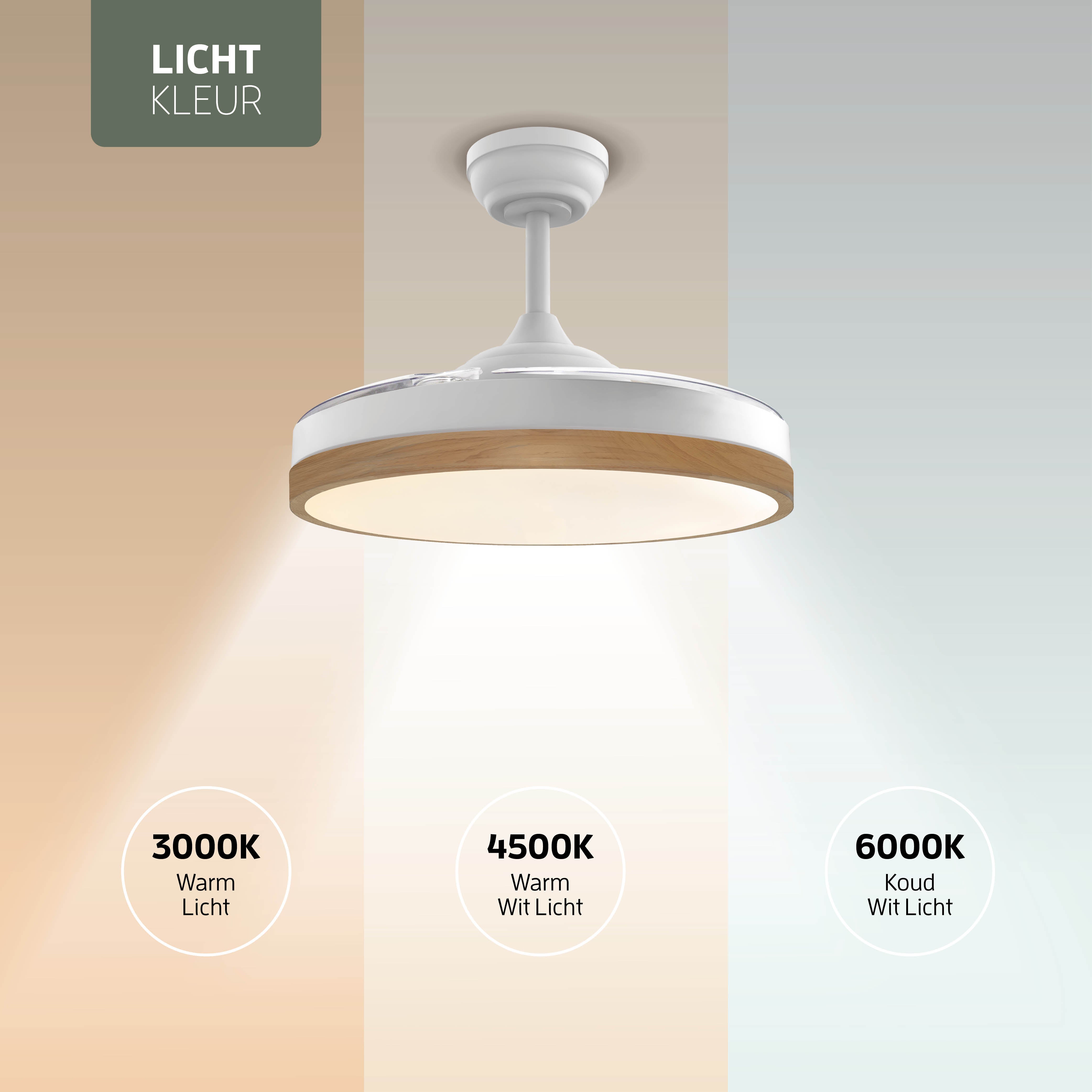 Plafondlamp met uitklapbare ventilator - Wit/Lichthout - 108cm - WiFi