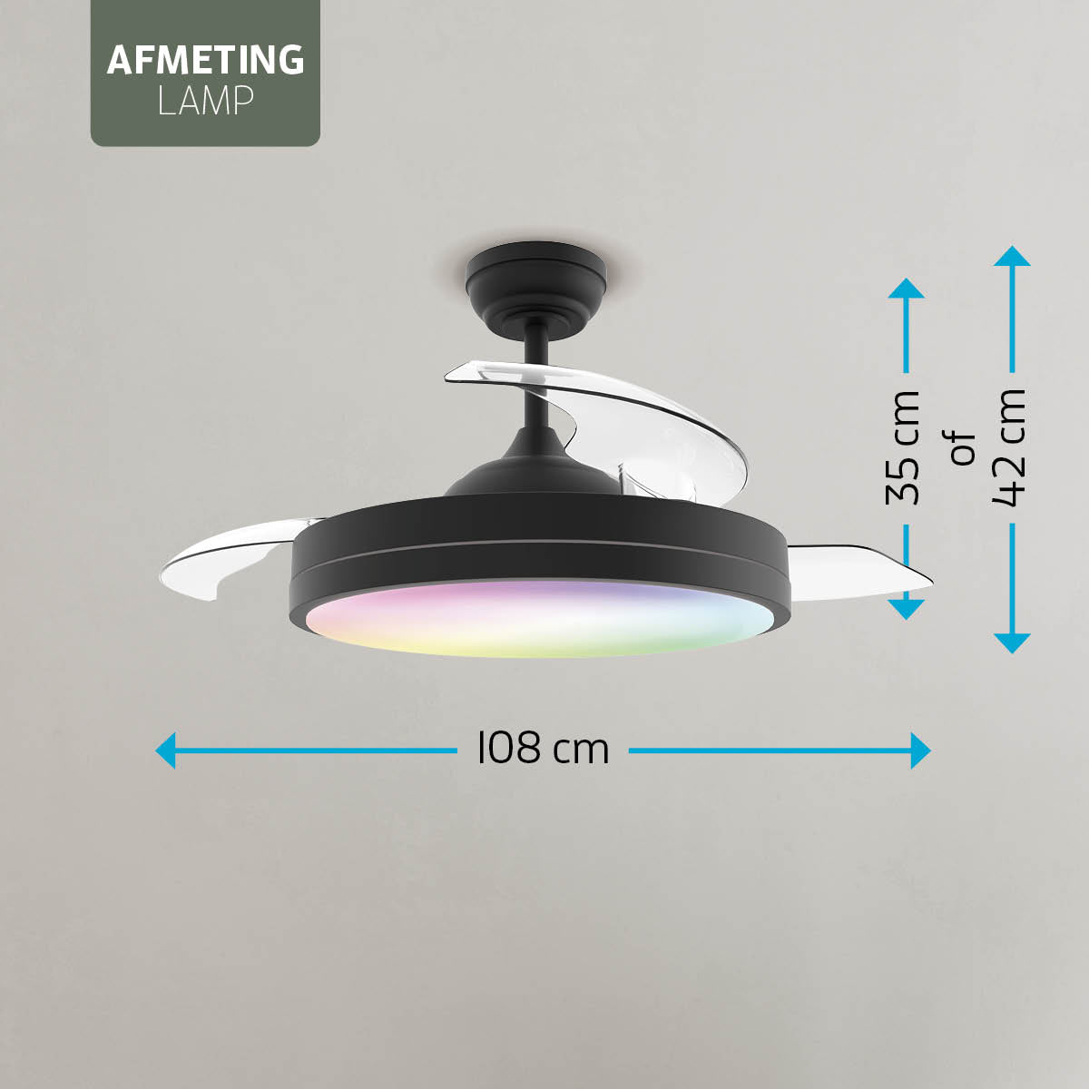 Plafondlamp met uitklapbare ventilator - Zwart - 108cm - WiFi