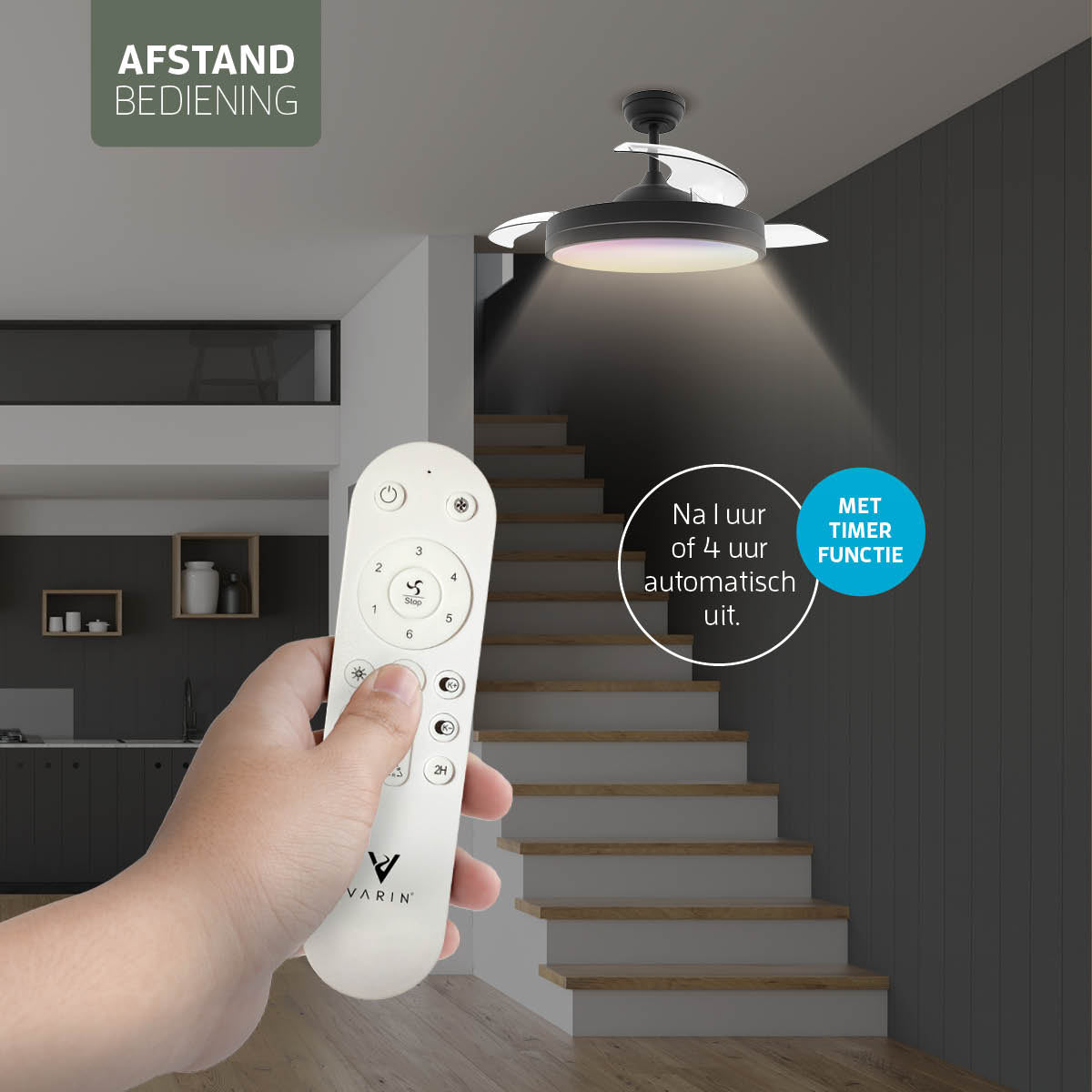 Plafondlamp met uitklapbare ventilator - Zwart - 108cm - WiFi