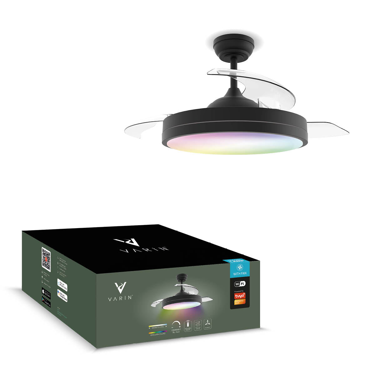 Plafondlamp met uitklapbare ventilator - Zwart - 108cm - WiFi