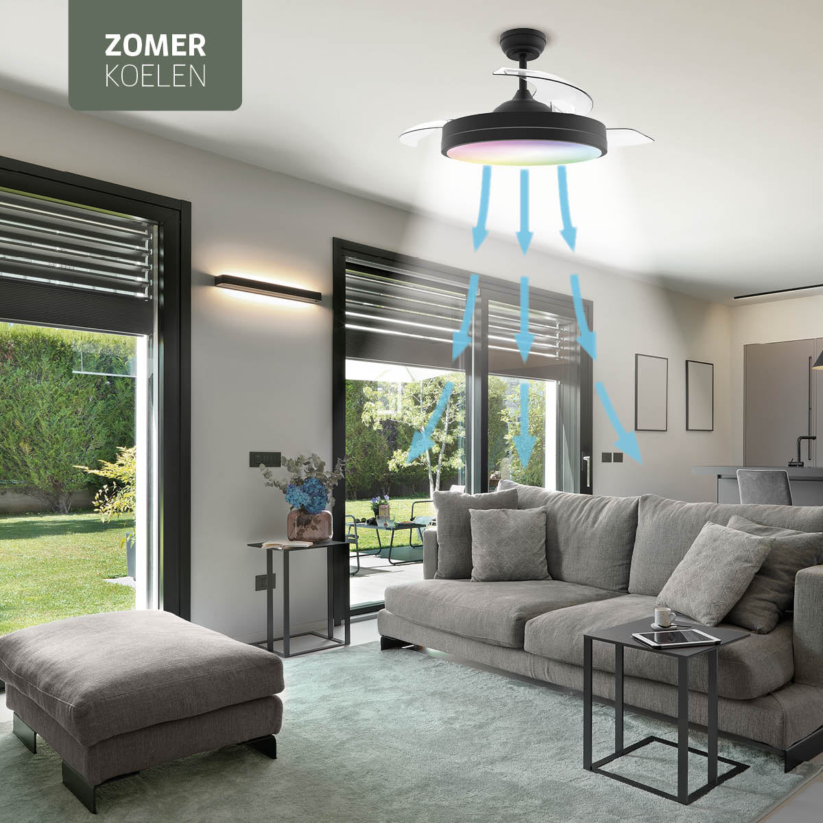 Plafondlamp met uitklapbare ventilator - Zwart - 108cm - WiFi