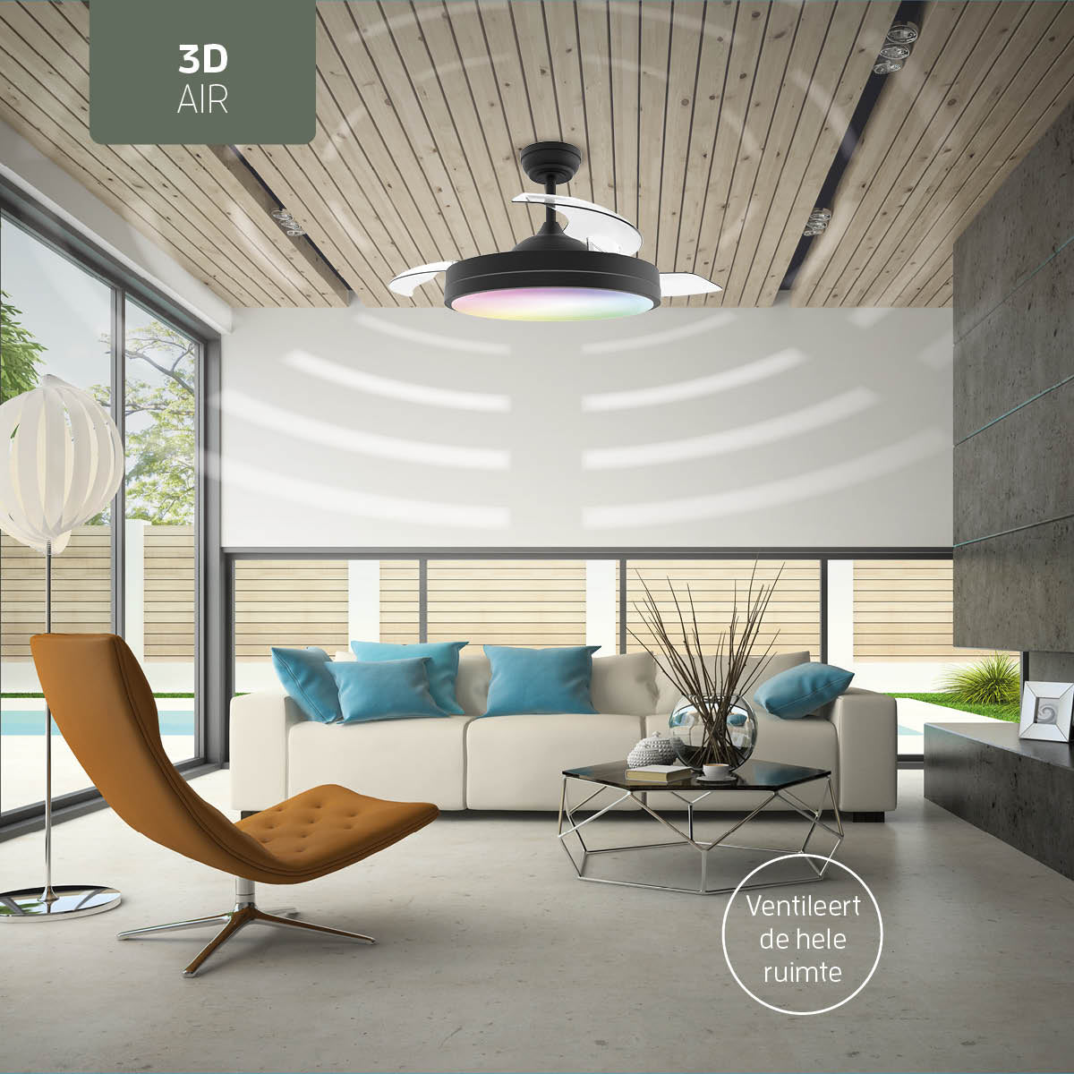 Plafondlamp met uitklapbare ventilator - Zwart - 108cm - WiFi