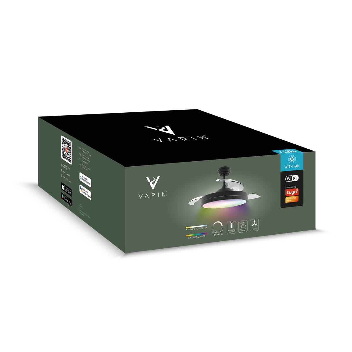 Plafondlamp met uitklapbare ventilator - Zwart - 108cm - WiFi