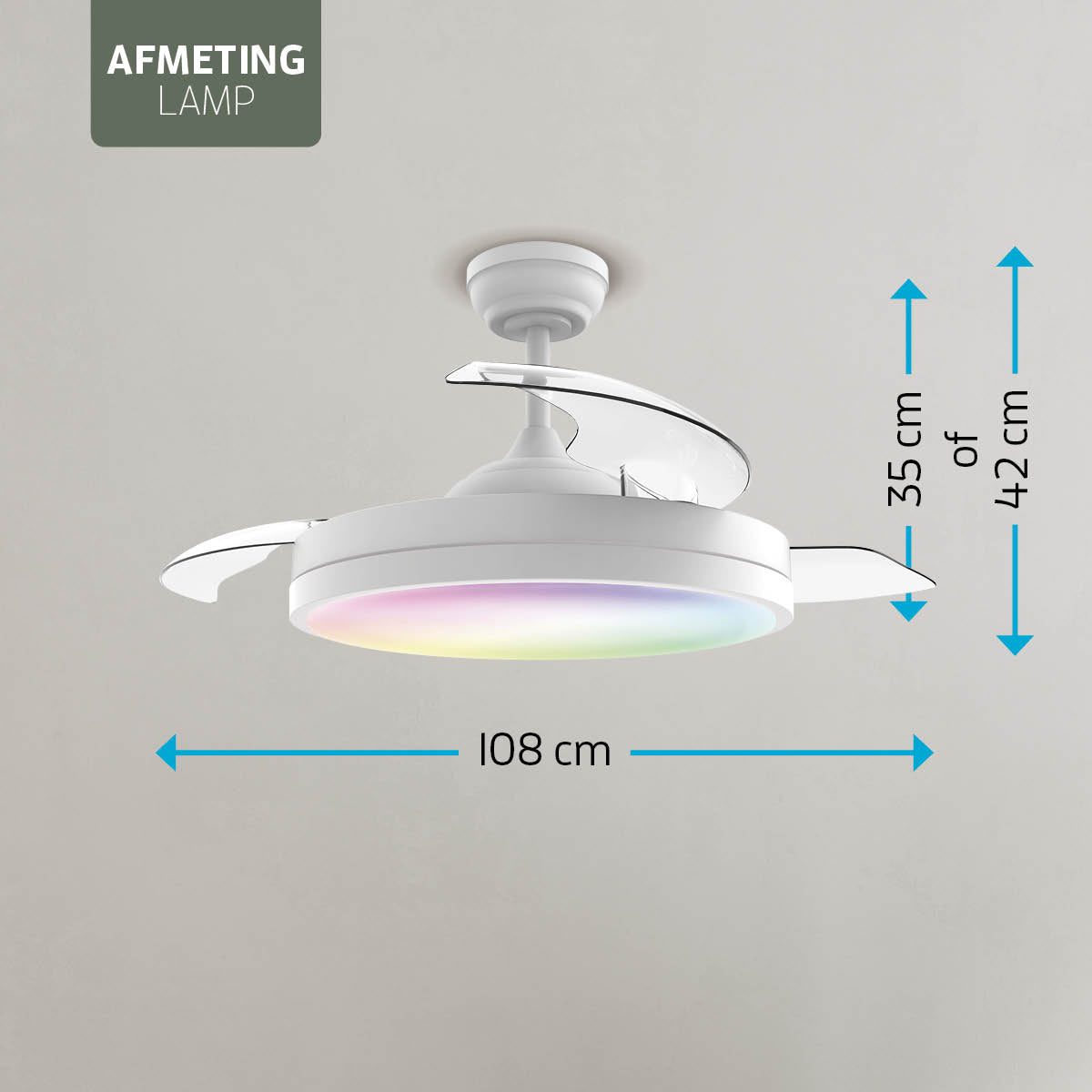 Smart Plafondlamp met uitklapbare Ventilator - Wit - 108cm - WiFi