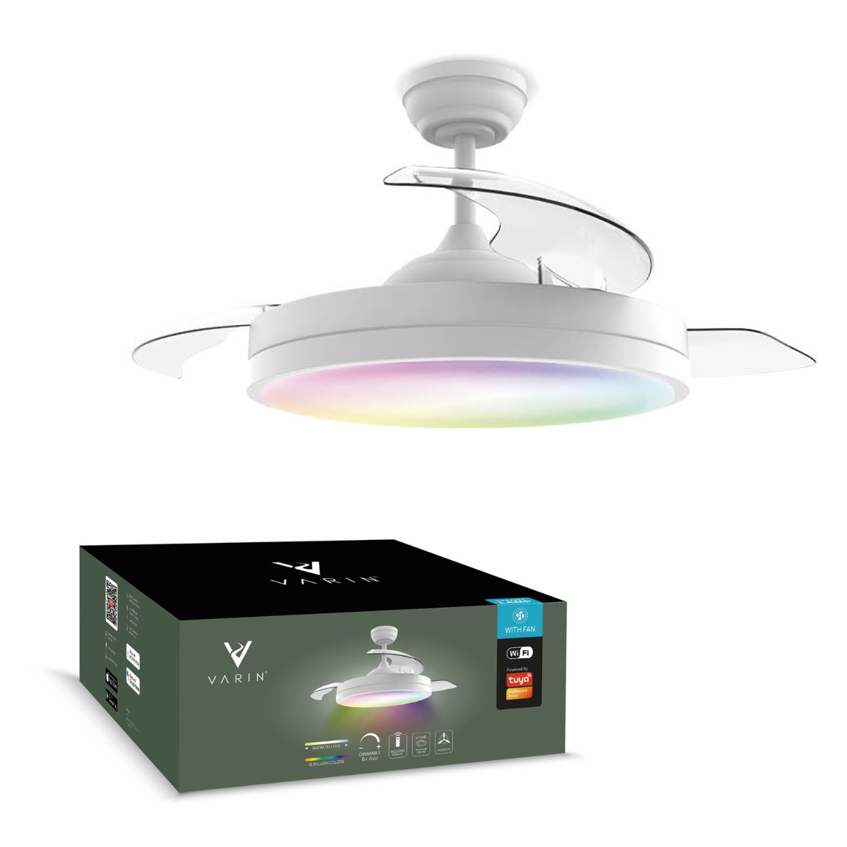 Smart Plafondlamp met uitklapbare Ventilator - Wit - 108cm - WiFi