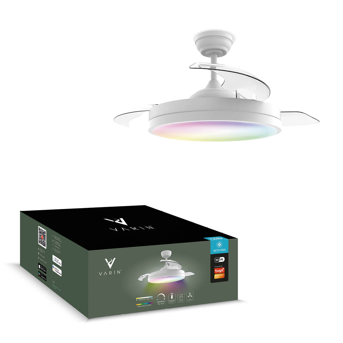 Smart Plafondlamp met uitklapbare Ventilator - Wit - 108cm - WiFi