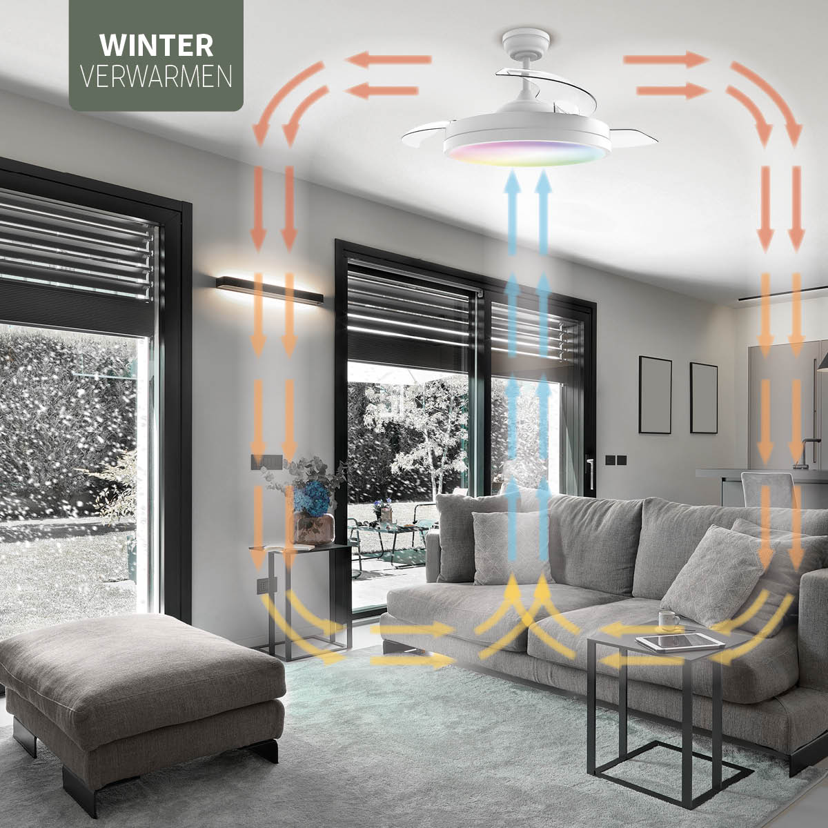 Smart Plafondlamp met uitklapbare Ventilator - Wit - 108cm - WiFi