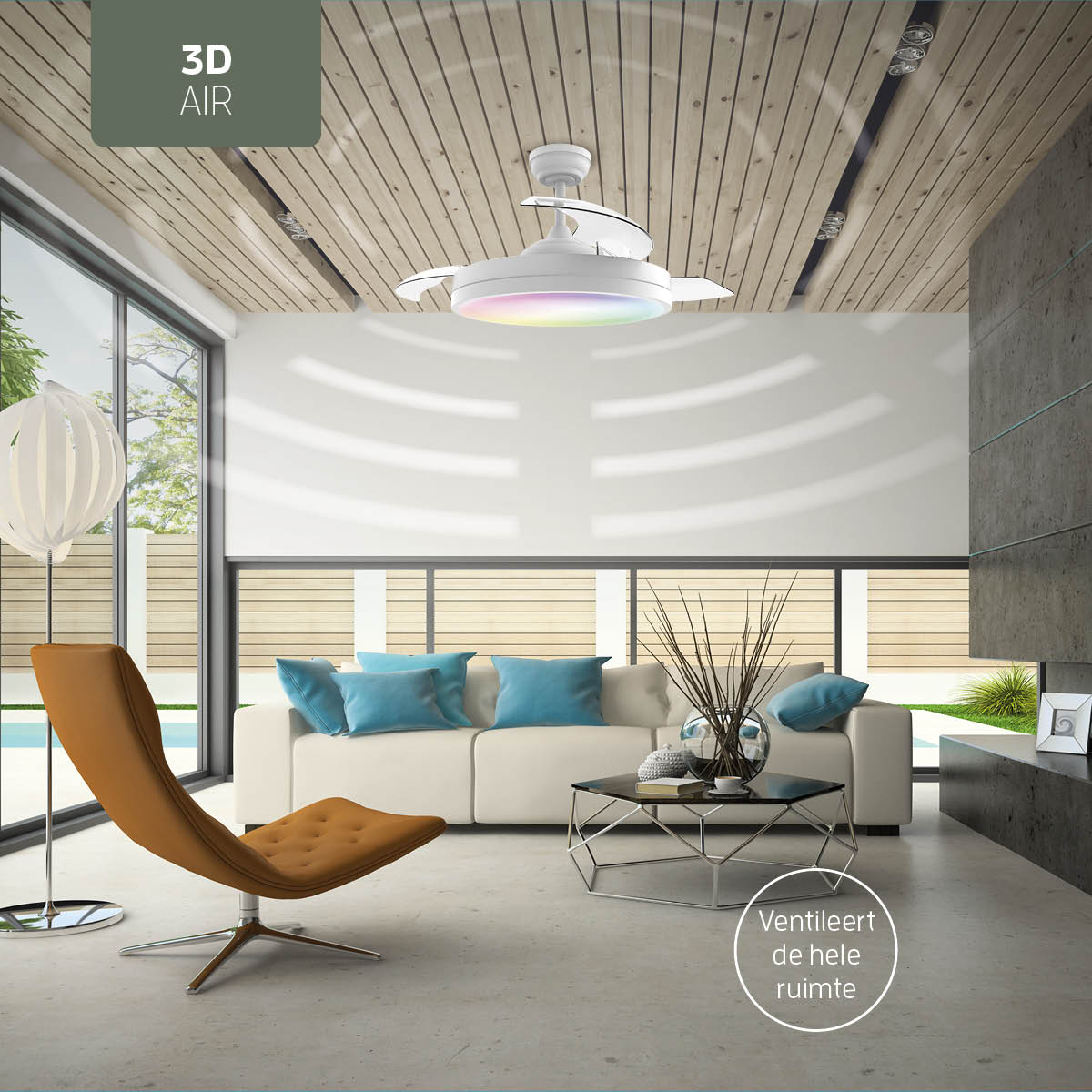 Smart Plafondlamp met uitklapbare Ventilator - Wit - 108cm - WiFi