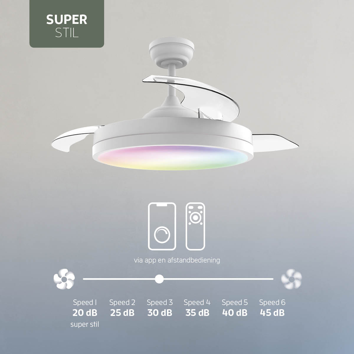 Smart Plafondlamp met uitklapbare Ventilator - Wit - 108cm - WiFi