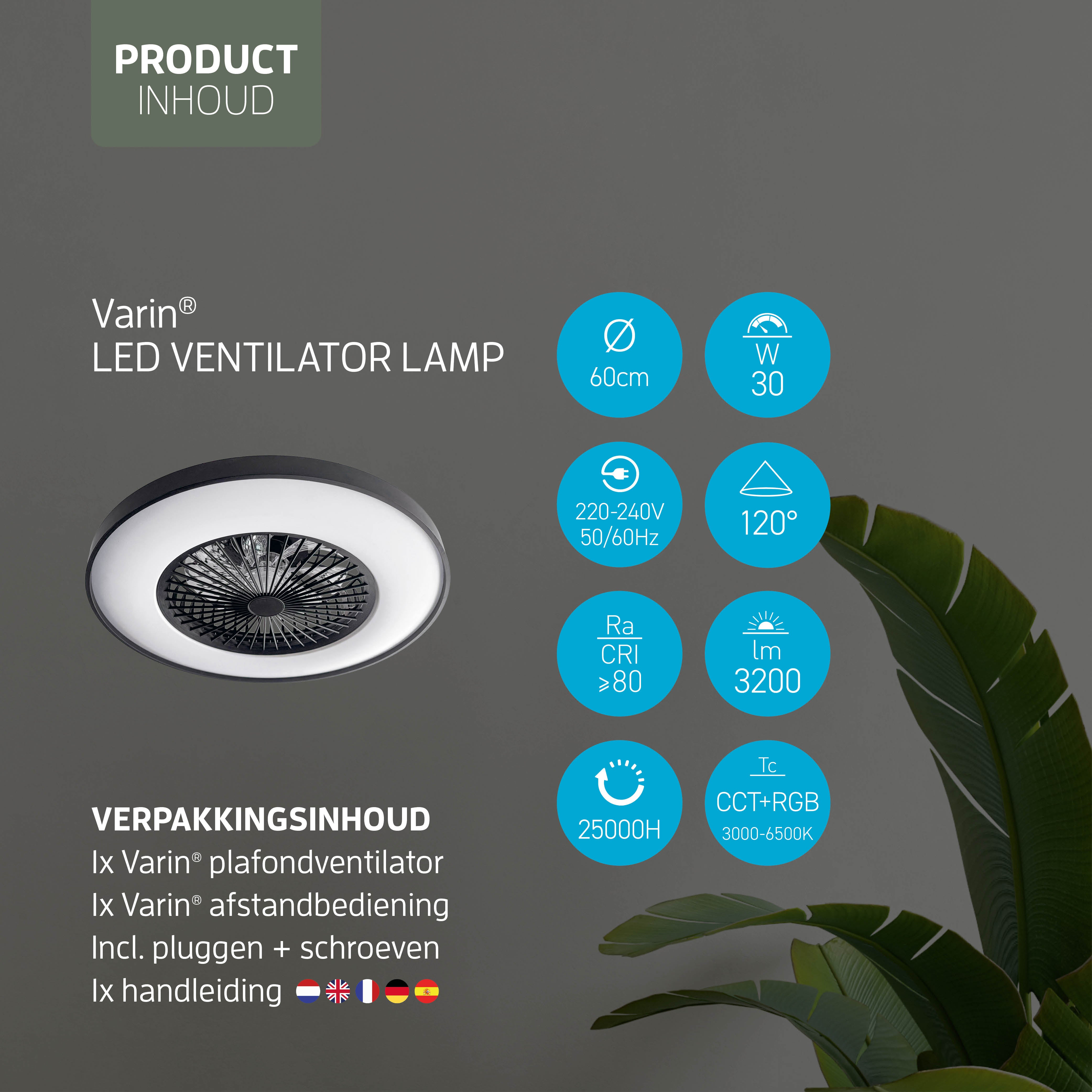 Varin Smart Wifi LED Plafondlamp met ventilator RGBW (CCT) - 60 cm - Tuya - Wit