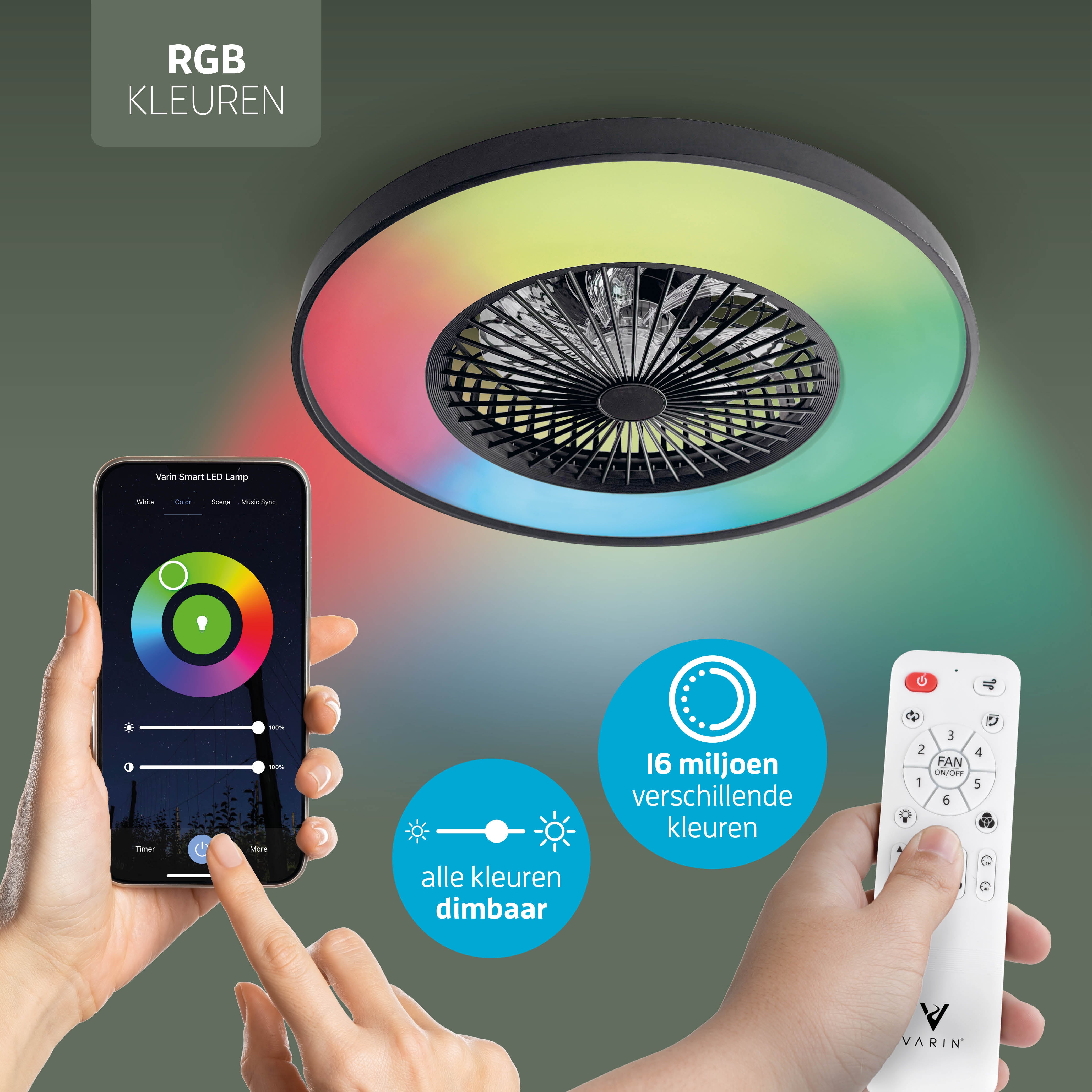 Varin Smart Wifi LED Plafondlamp met ventilator RGBW (CCT) - 60 cm - Tuya - Wit