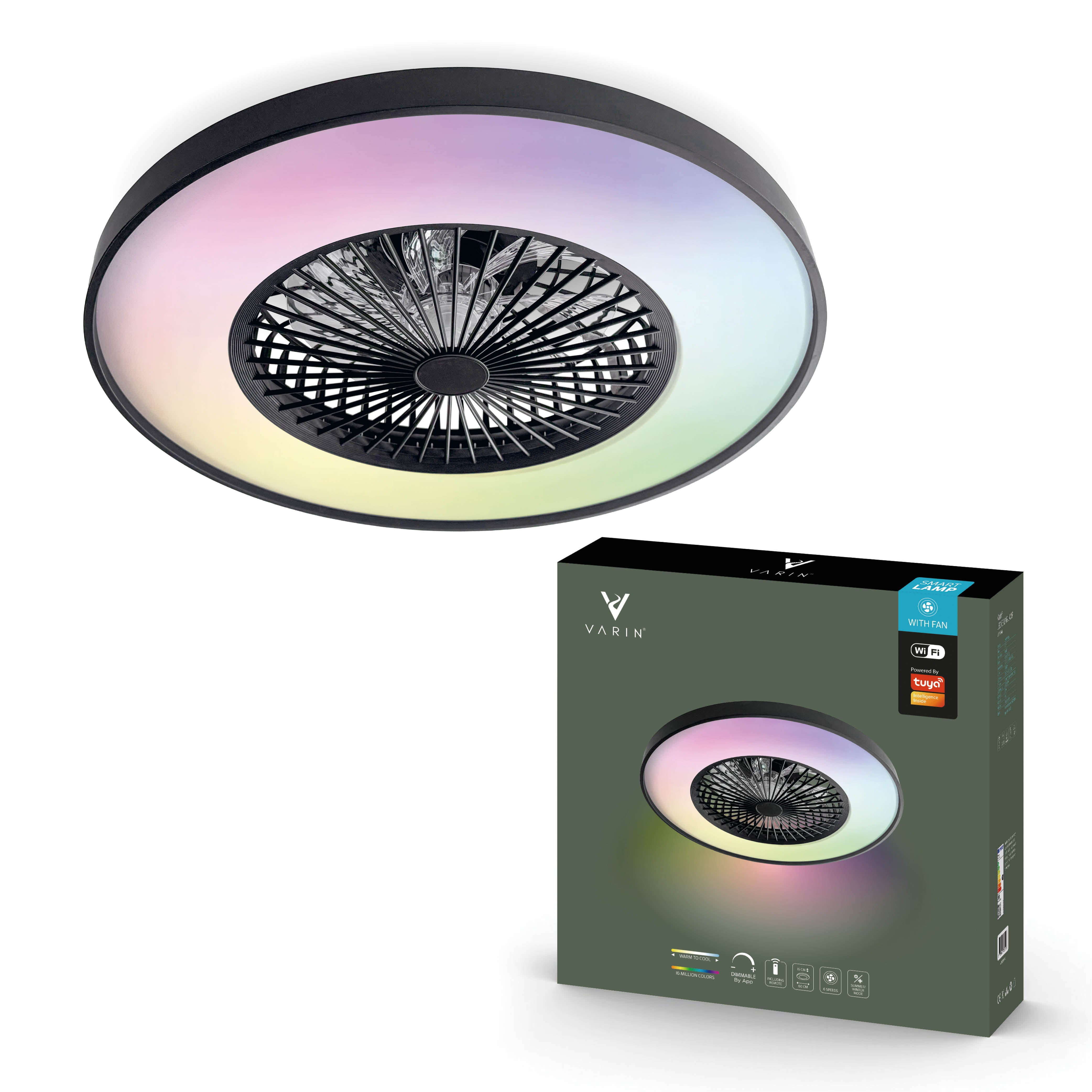 Varin Smart Wifi LED Plafondlamp met ventilator RGBW (CCT) - 60 cm - Tuya - Wit