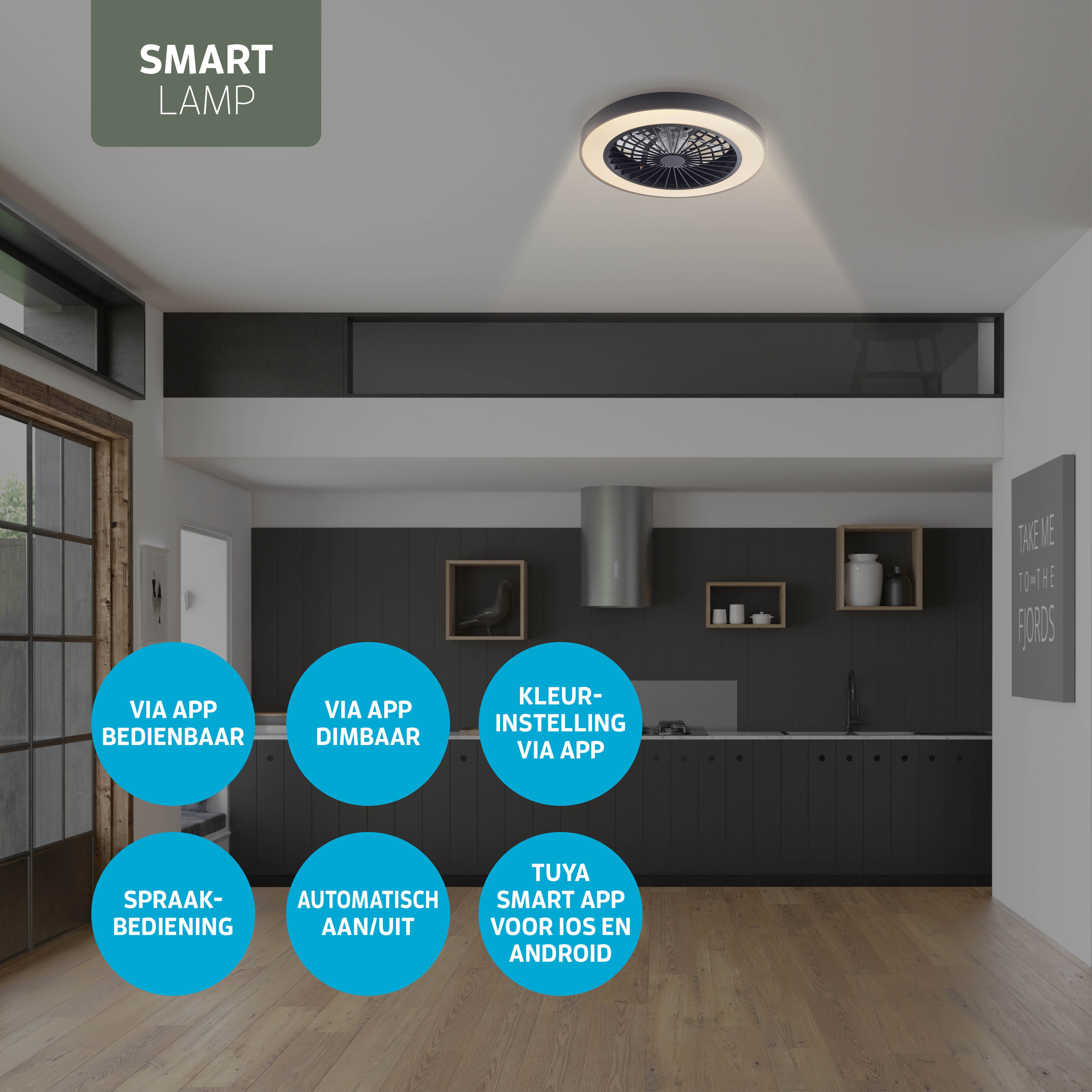 Varin Smart Wifi LED Plafondlamp met ventilator RGBW (CCT) - 50 cm - Tuya - zwart