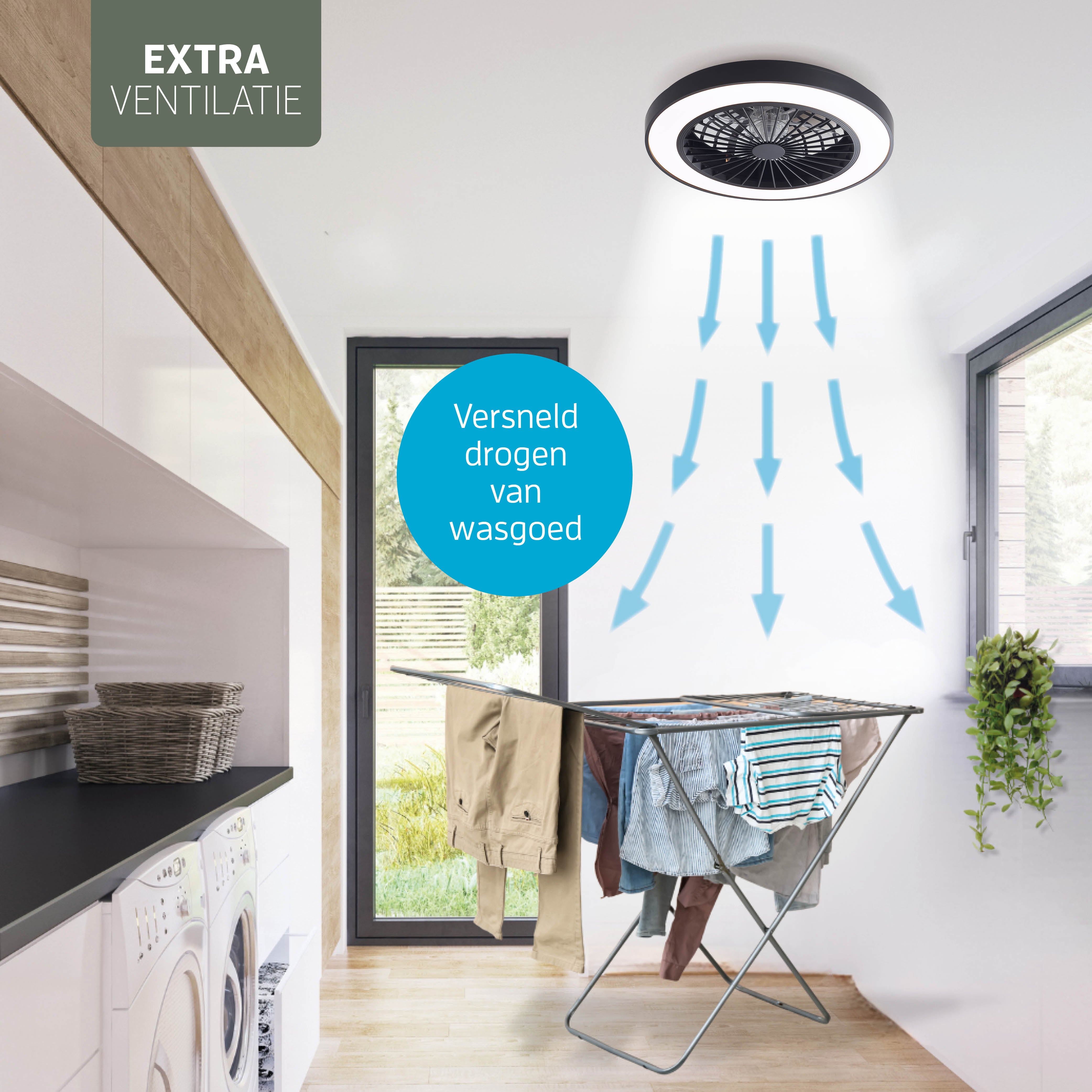 Varin Smart Wifi LED Plafondlamp met ventilator RGBW (CCT) - 50 cm - Tuya - zwart