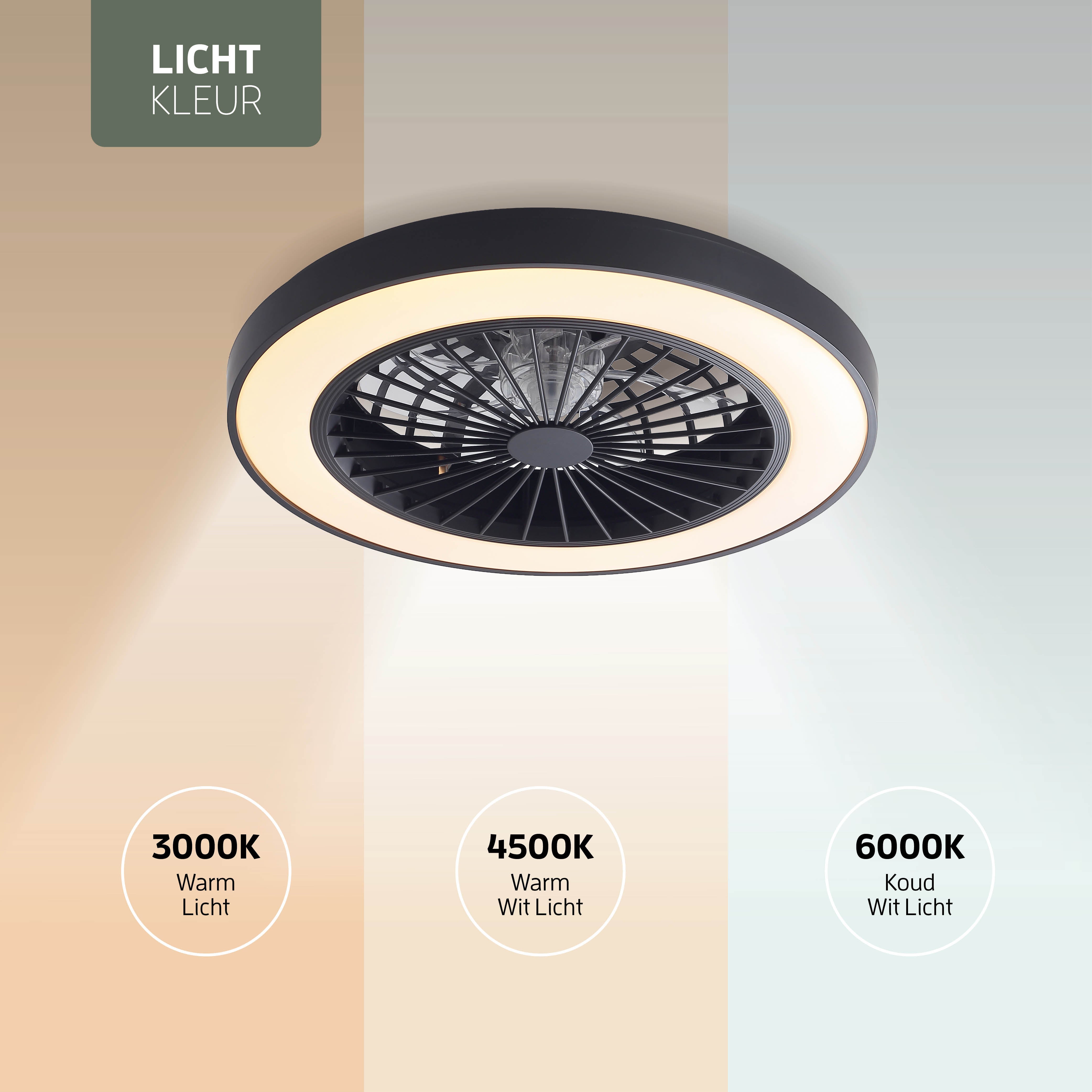 Varin Smart Wifi LED Plafondlamp met ventilator RGBW (CCT) - 50 cm - Tuya - zwart