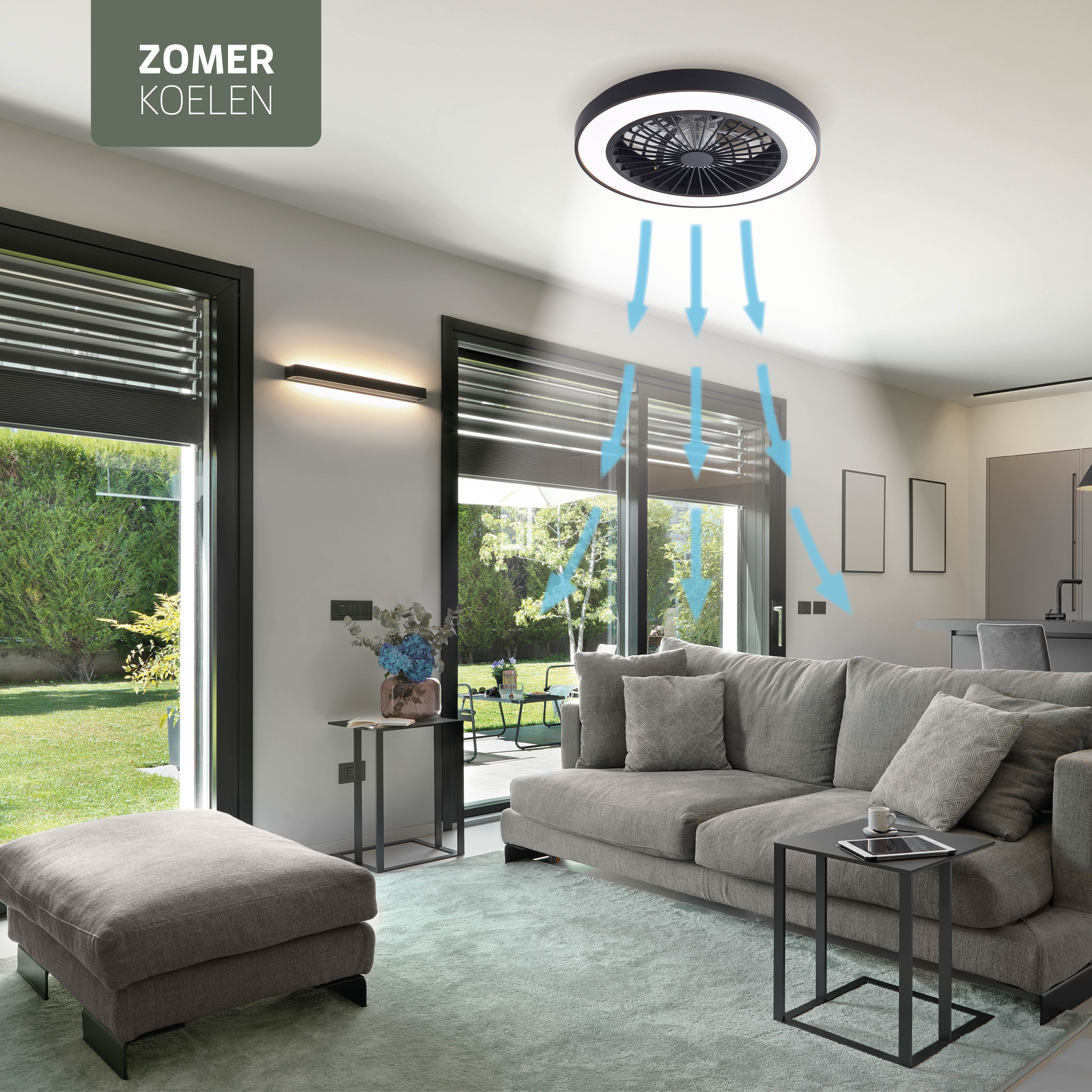 Varin Smart Wifi LED Plafondlamp met ventilator RGBW (CCT) - 50 cm - Tuya - zwart
