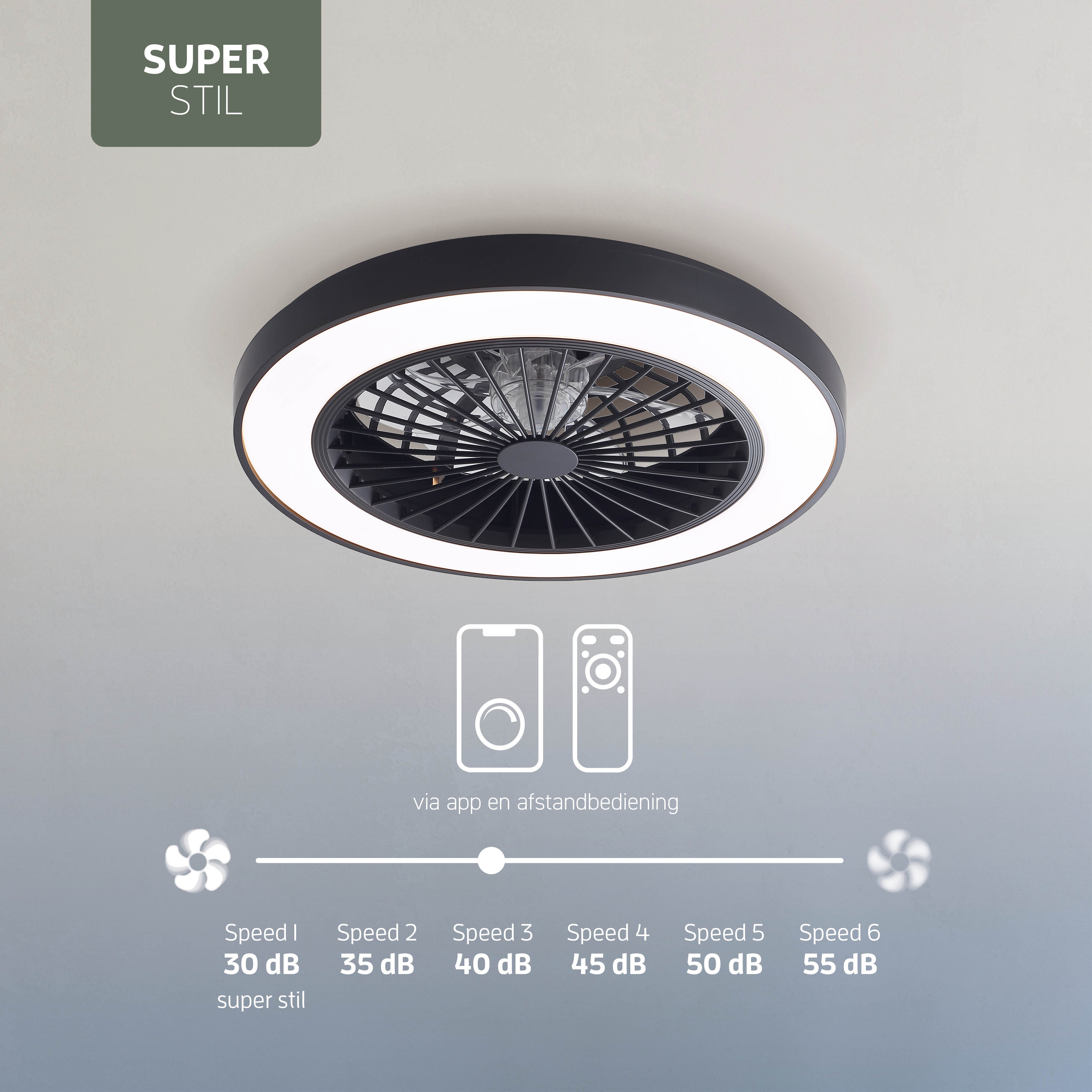Varin Smart Wifi LED Plafondlamp met ventilator RGBW (CCT) - 50 cm - Tuya - zwart