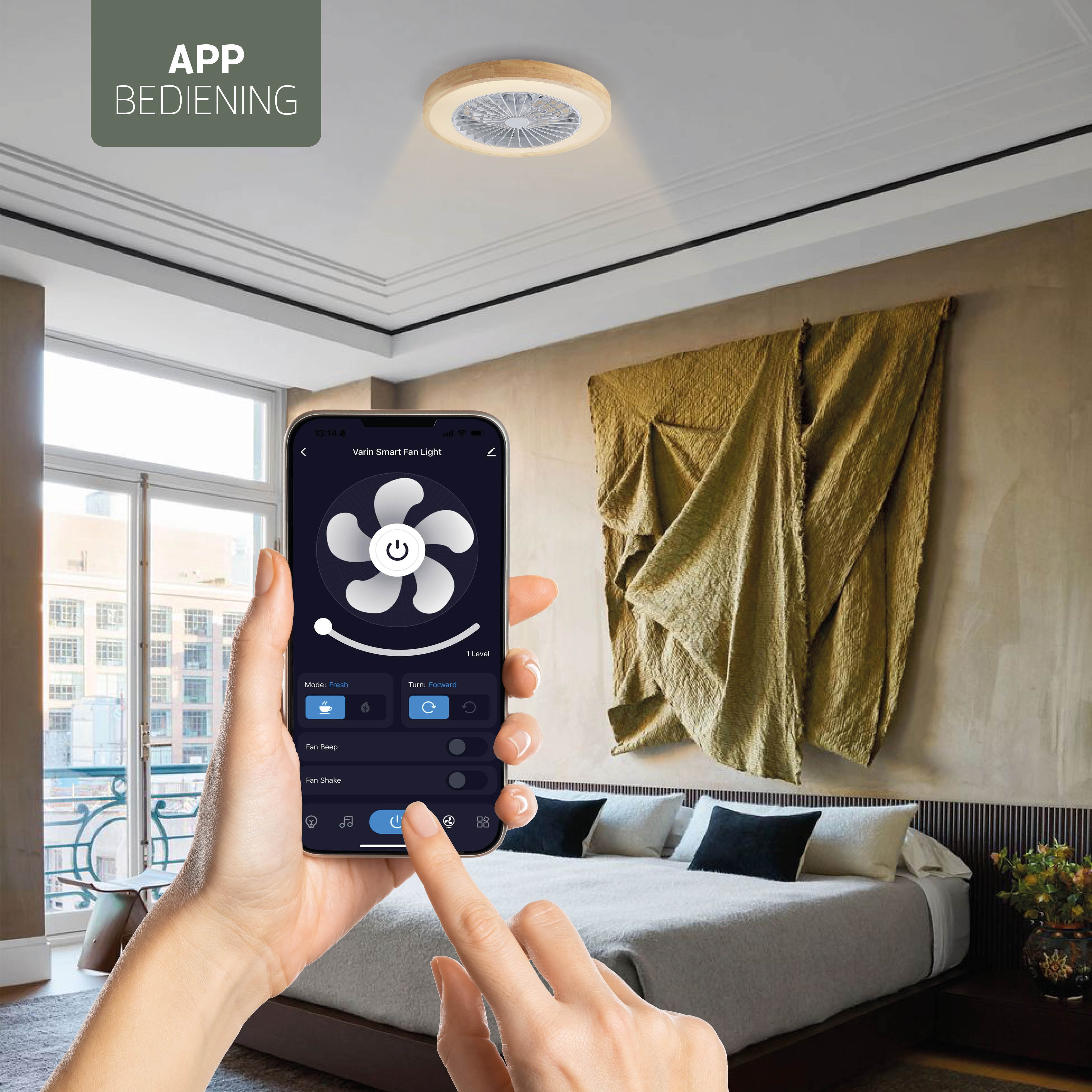 Varin Smart Wifi LED Plafondlamp met ventilator RGBW (CCT) - 50 cm - Tuya - lichthout