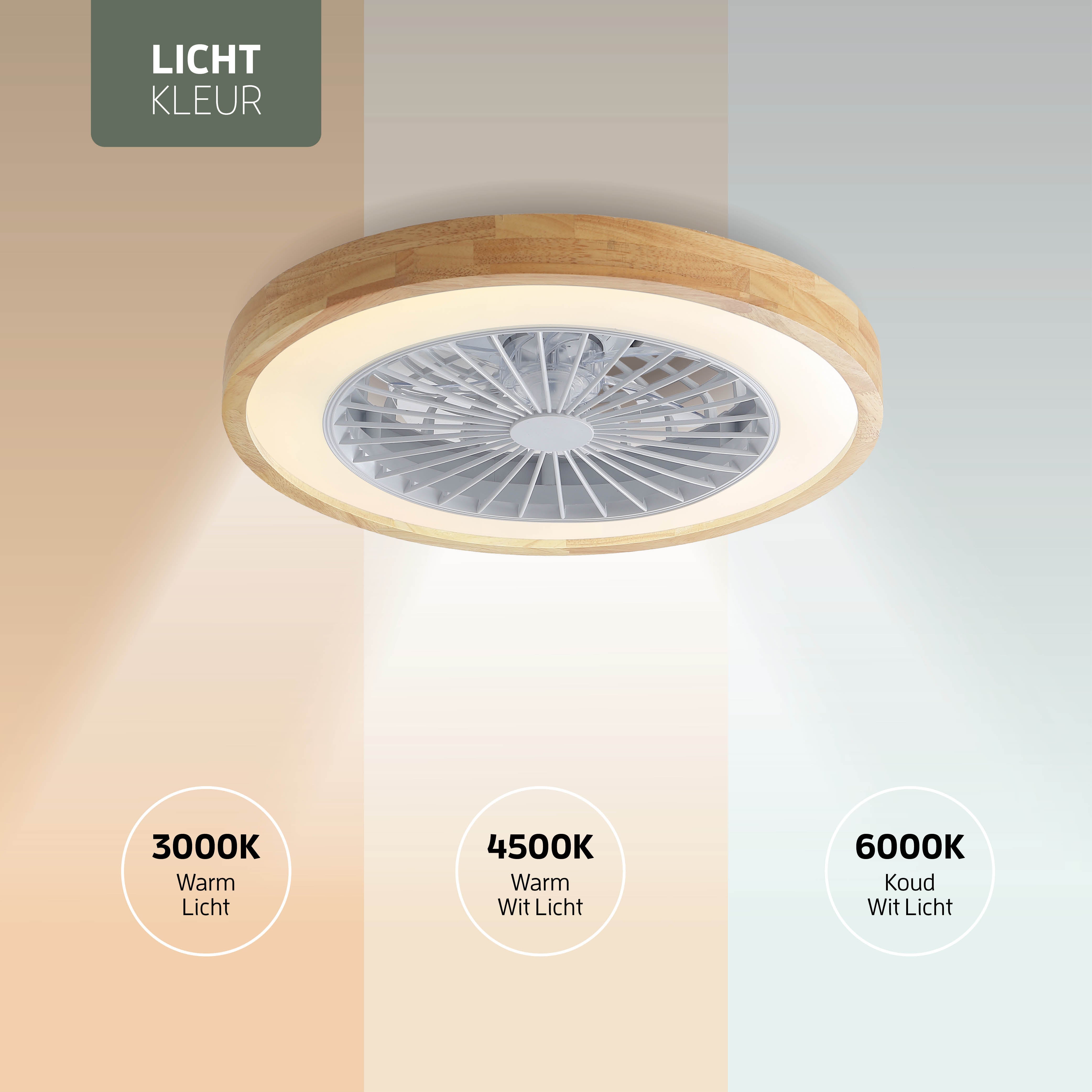 Varin Smart Wifi LED Plafondlamp met ventilator RGBW (CCT) - 50 cm - Tuya - lichthout