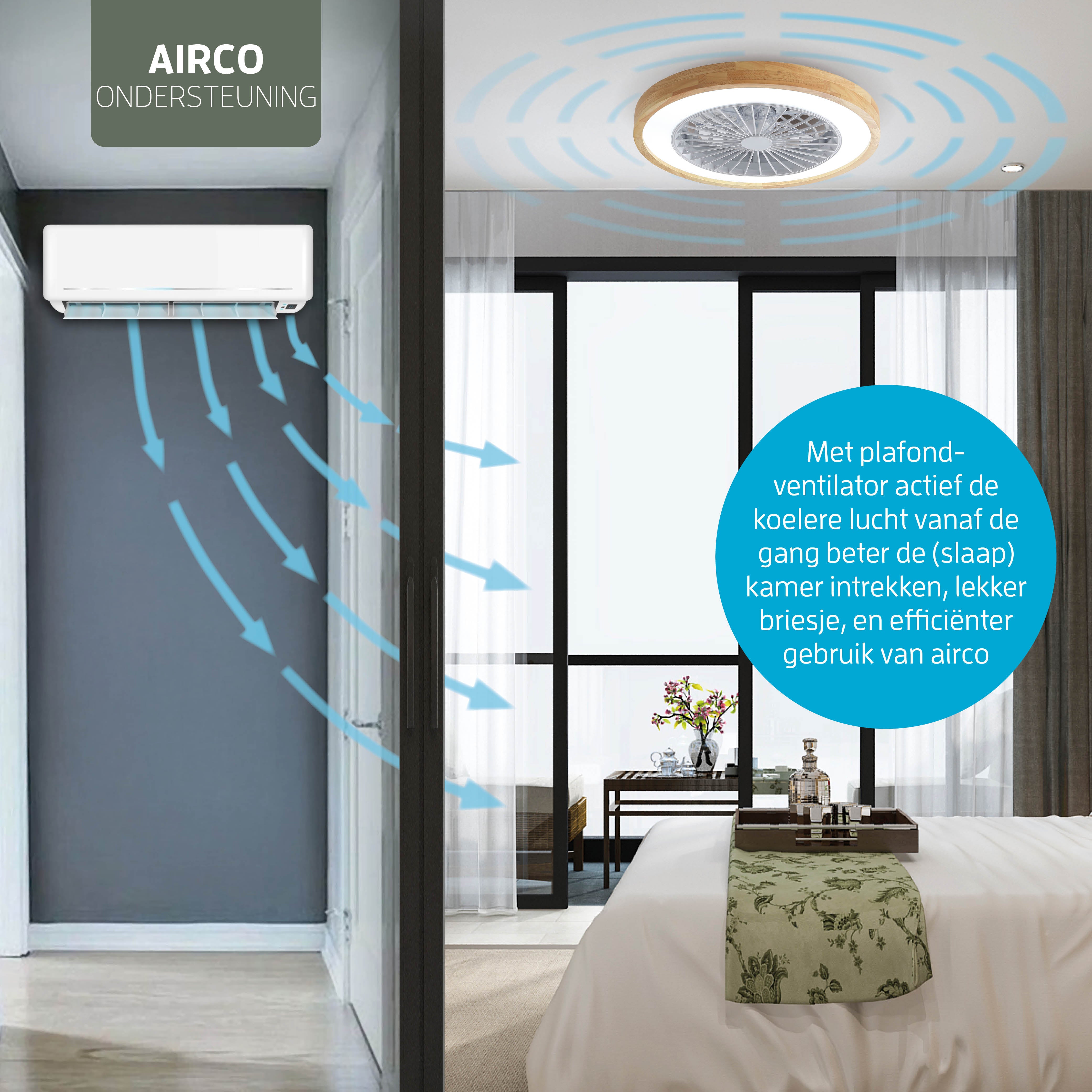 Varin Smart Wifi LED Plafondlamp met ventilator RGBW (CCT) - 50 cm - Tuya - lichthout