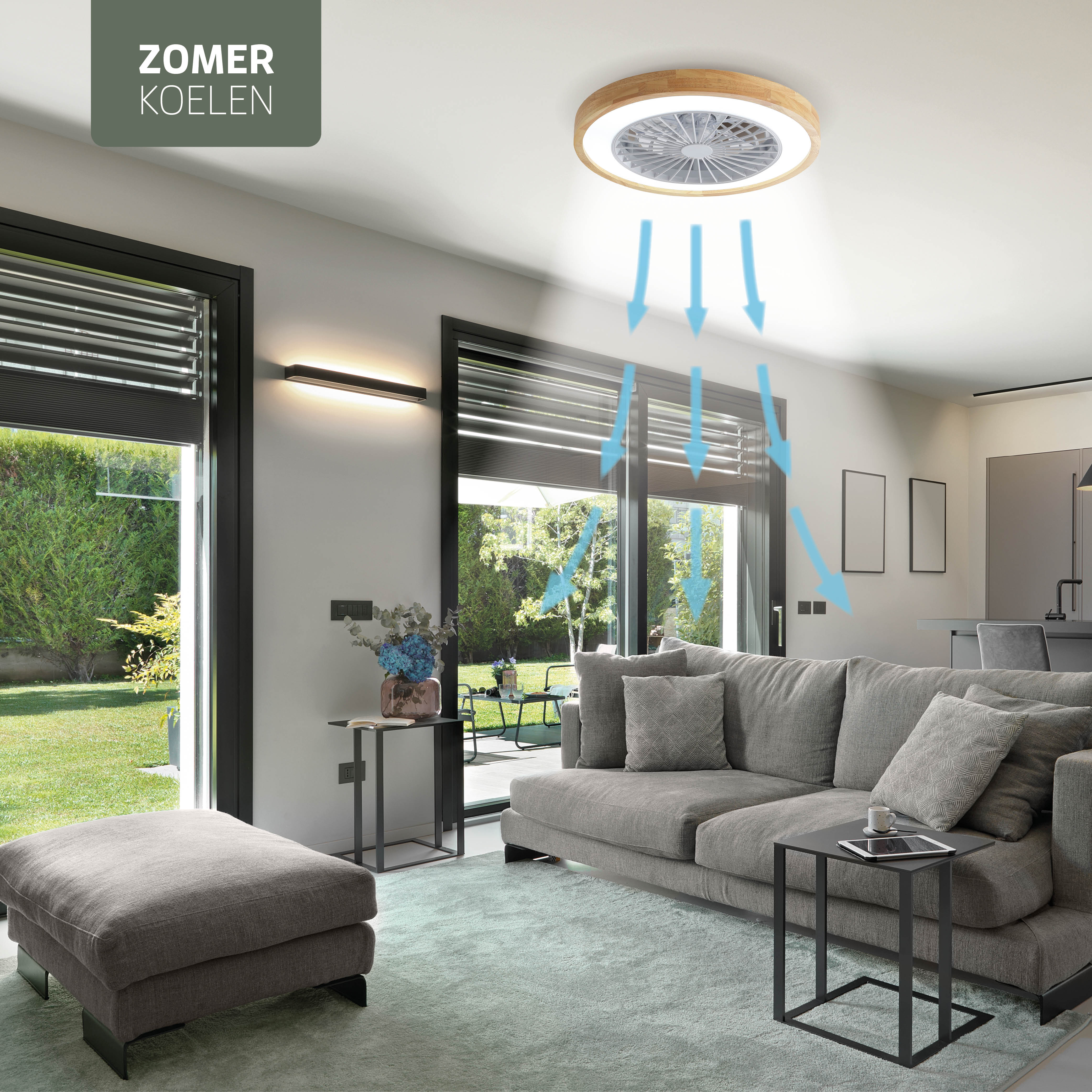 Varin Smart Wifi LED Plafondlamp met ventilator RGBW (CCT) - 50 cm - Tuya - lichthout