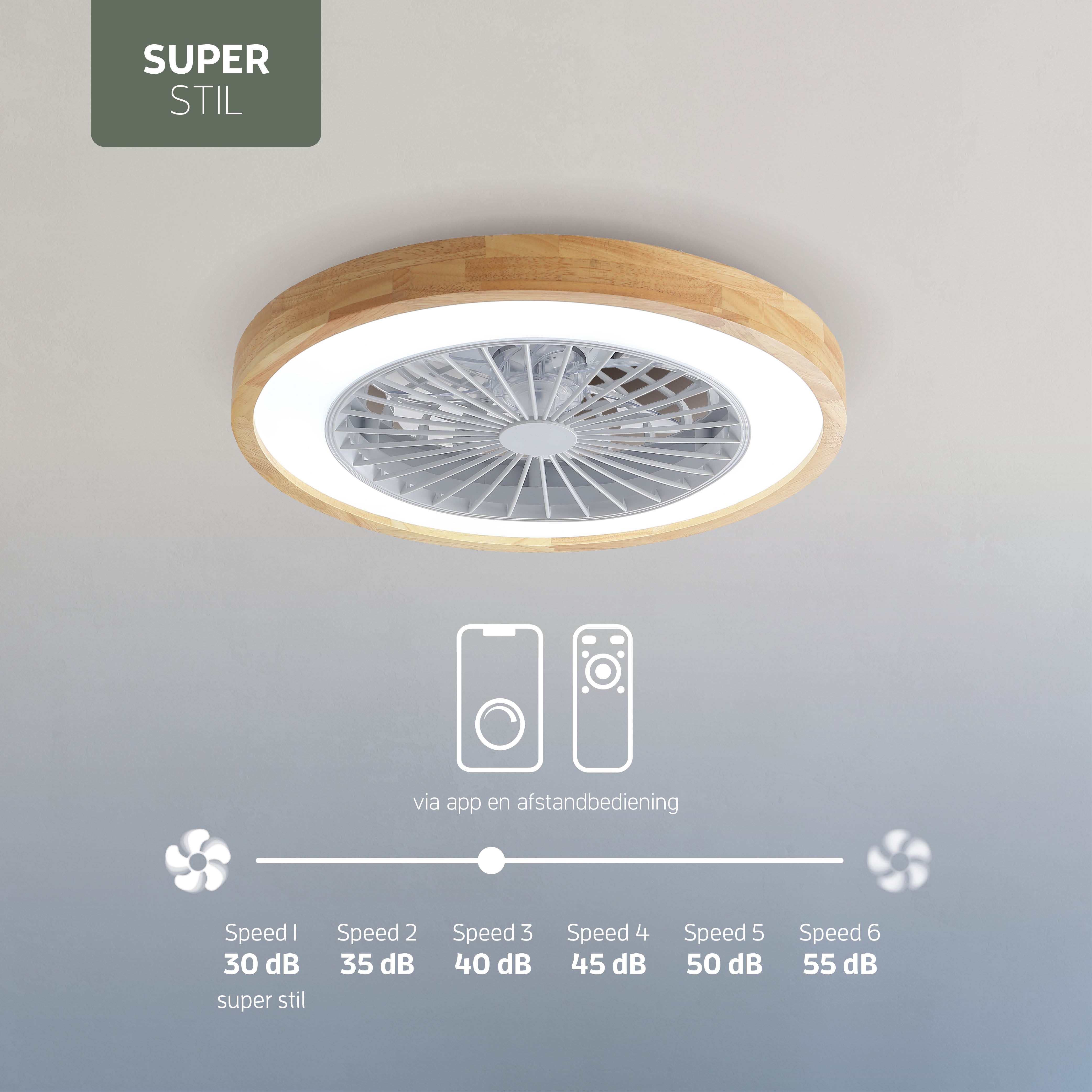 Varin Smart Wifi LED Plafondlamp met ventilator RGBW (CCT) - 50 cm - Tuya - lichthout