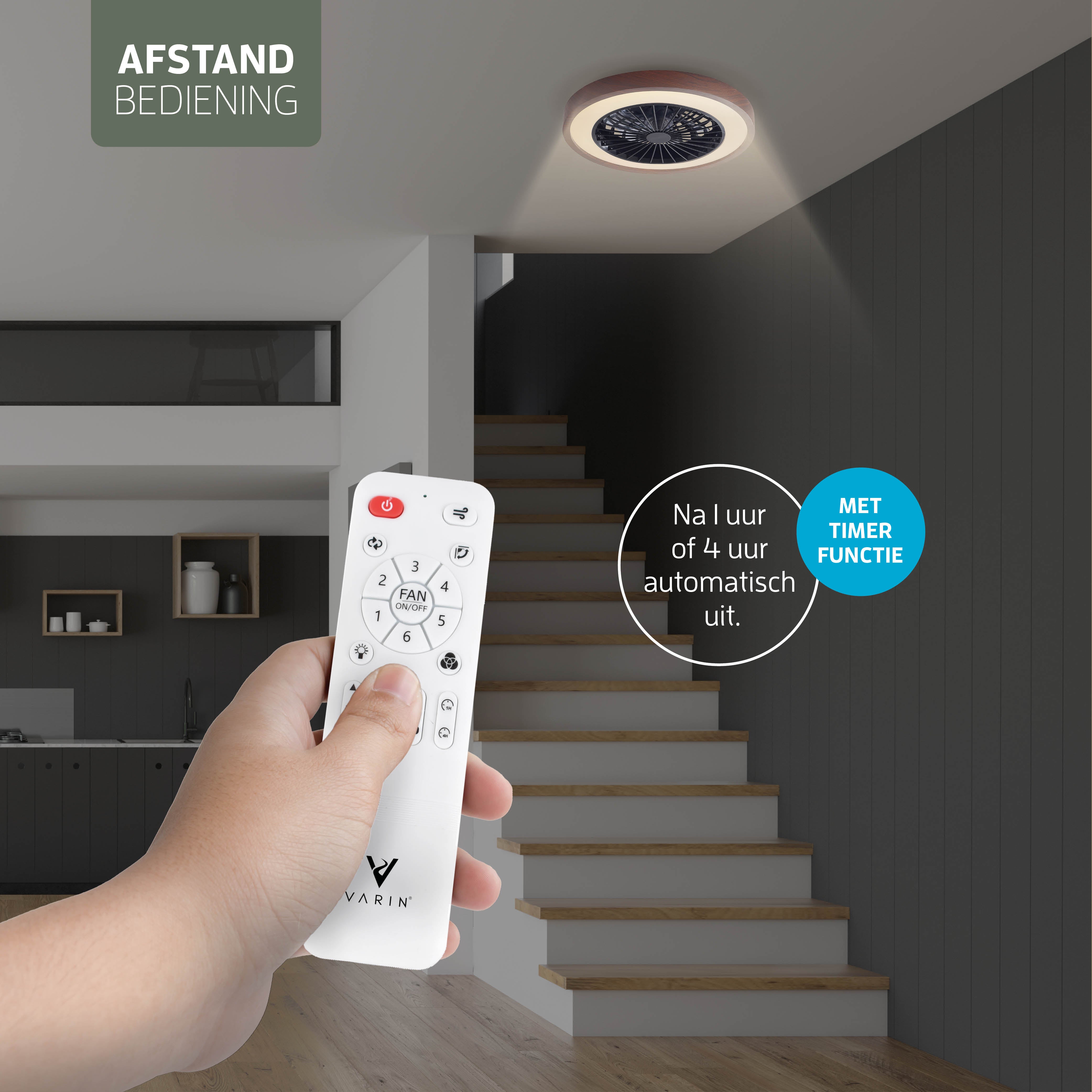 Varin Smart Wifi LED Plafondlamp met ventilator RGBW (CCT) - 50 cm - Tuya - Walnoot