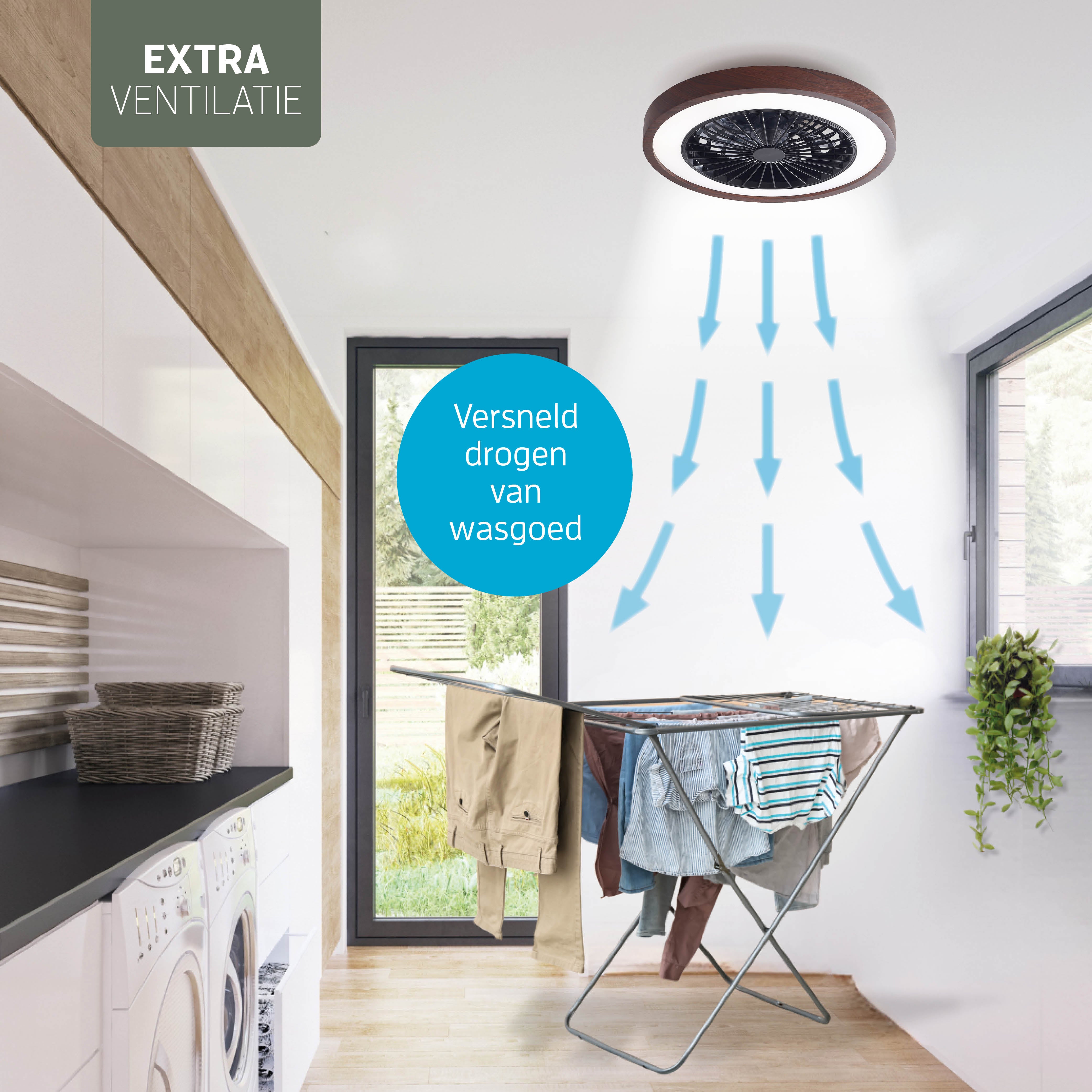 Varin Smart Wifi LED Plafondlamp met ventilator RGBW (CCT) - 50 cm - Tuya - Walnoot