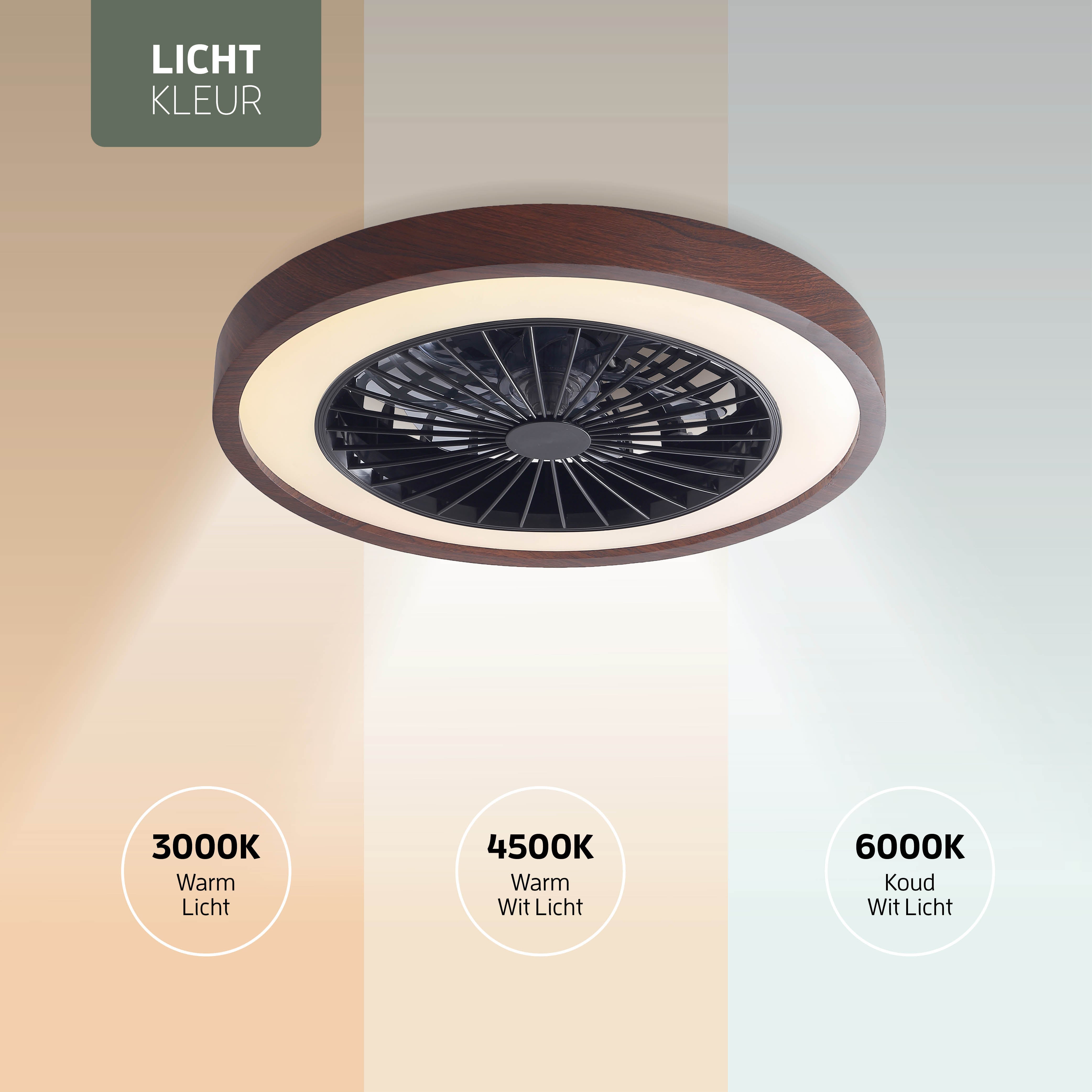 Varin Smart Wifi LED Plafondlamp met ventilator RGBW (CCT) - 50 cm - Tuya - Walnoot
