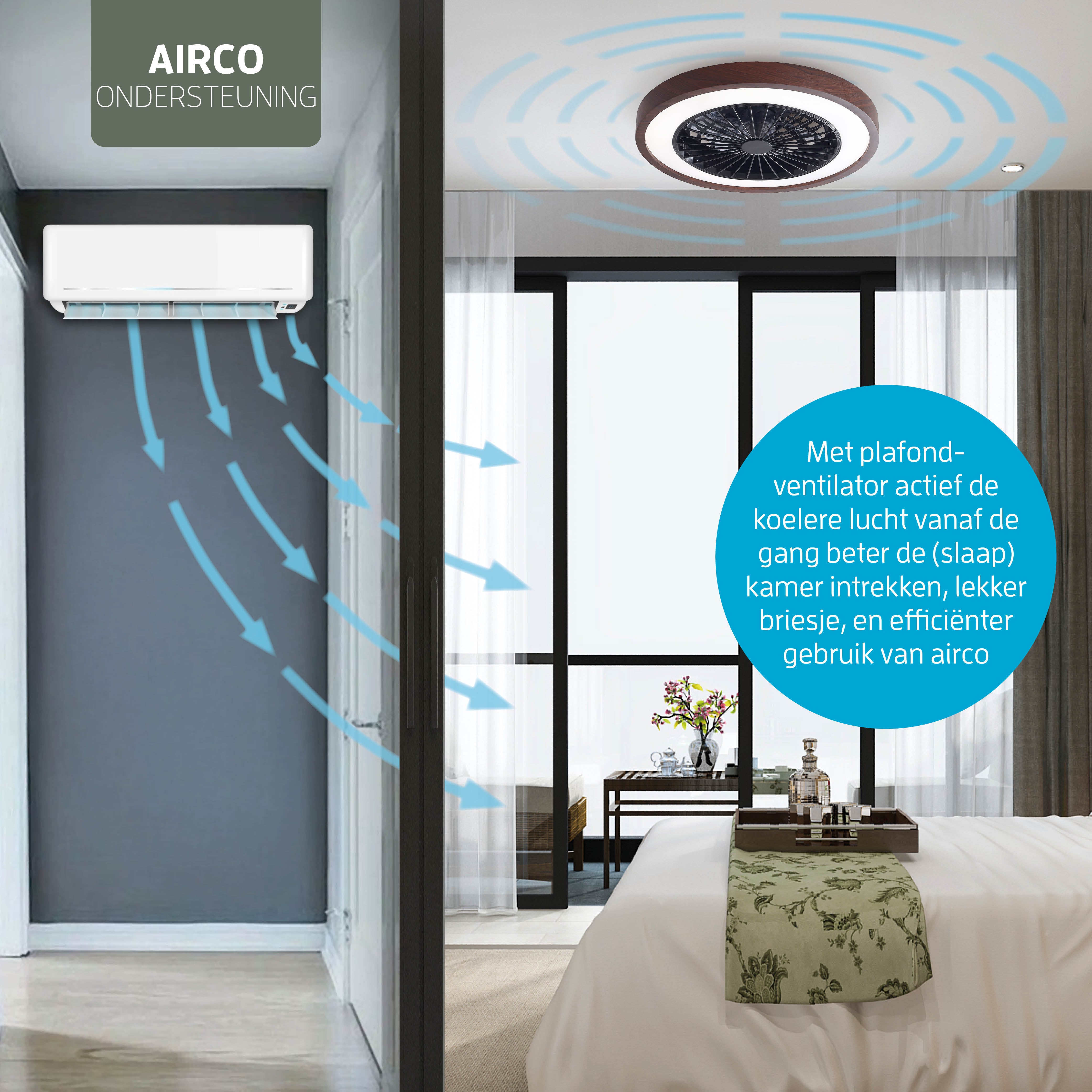 Varin Smart Wifi LED Plafondlamp met ventilator RGBW (CCT) - 50 cm - Tuya - Walnoot