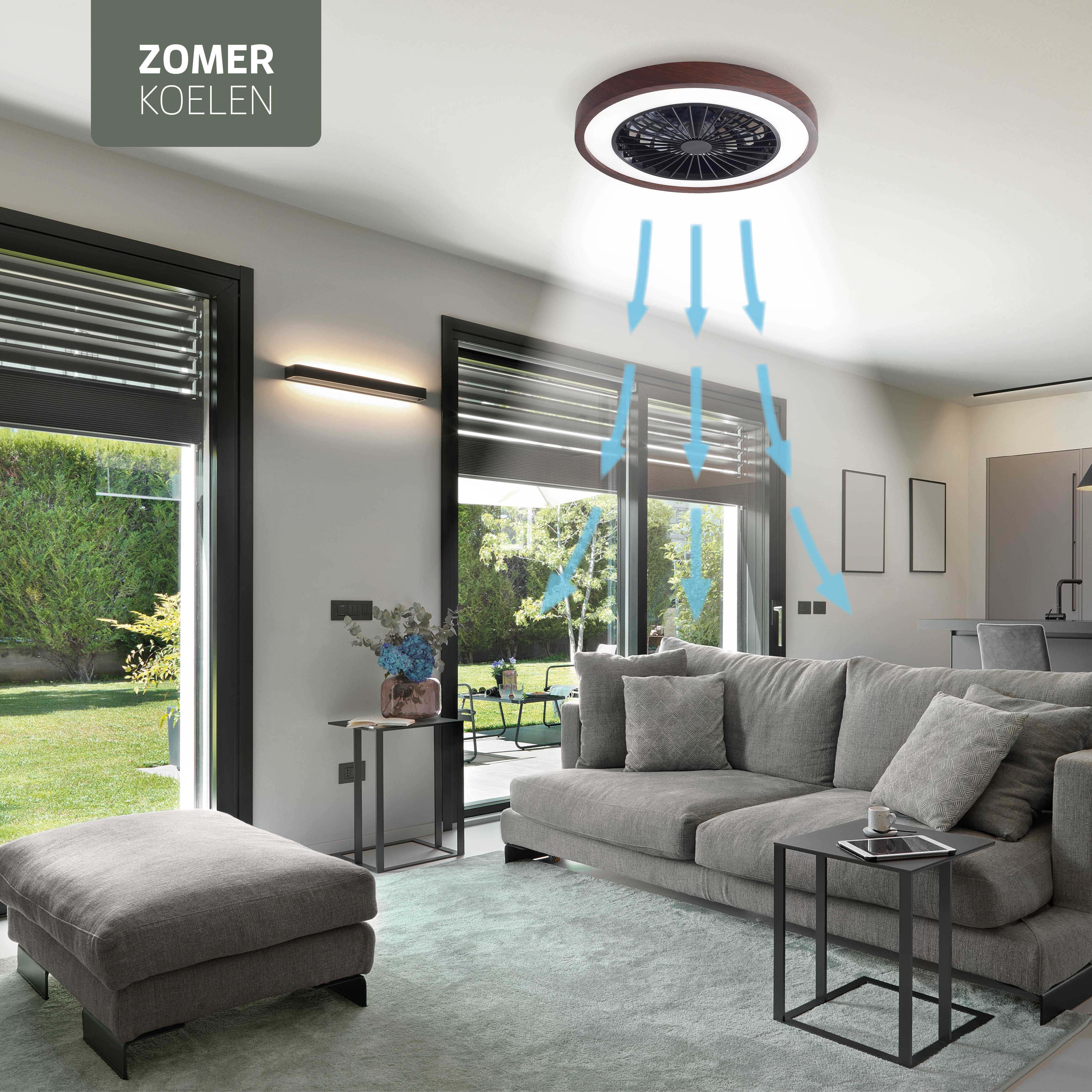 Varin Smart Wifi LED Plafondlamp met ventilator RGBW (CCT) - 50 cm - Tuya - Walnoot
