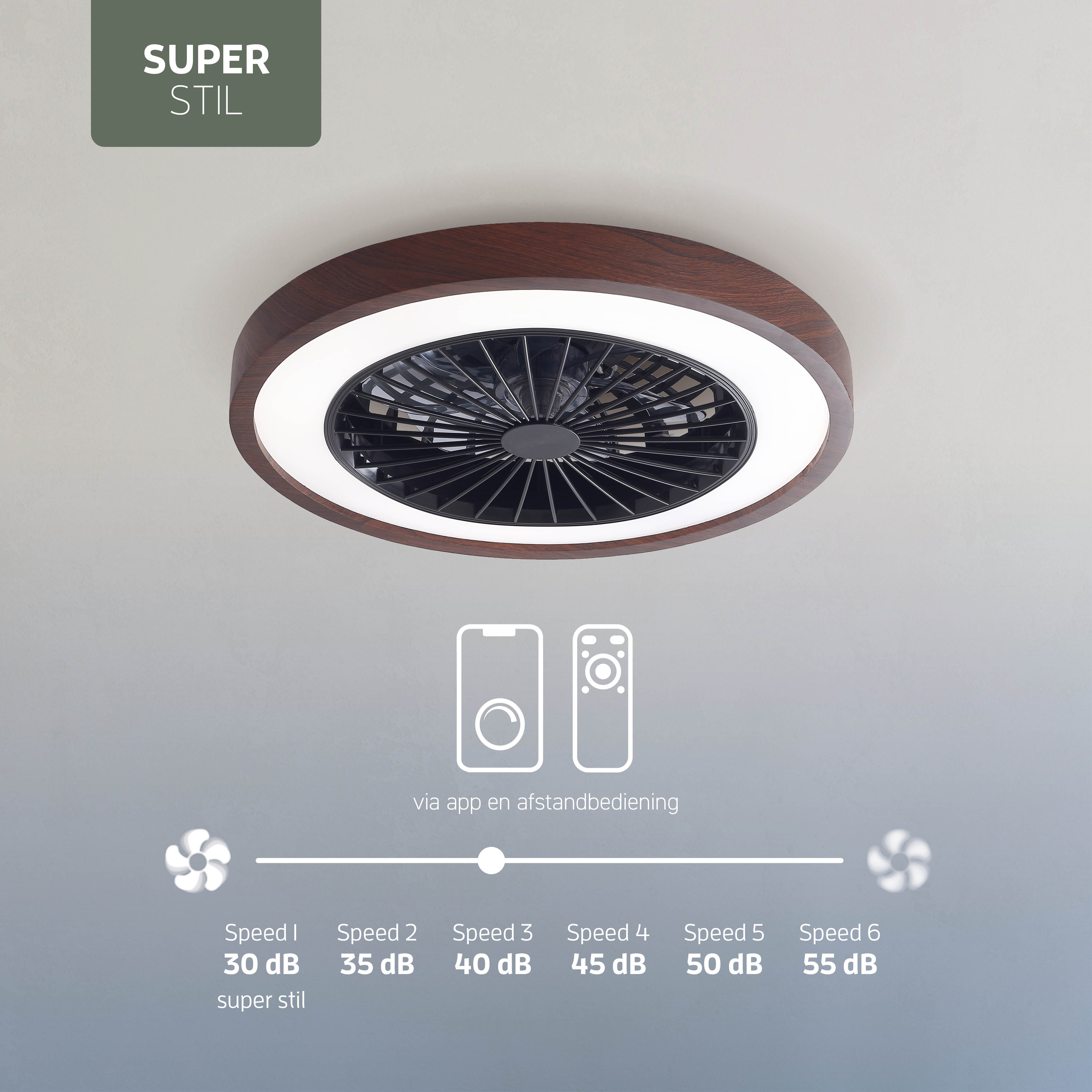 Varin Smart Wifi LED Plafondlamp met ventilator RGBW (CCT) - 50 cm - Tuya - Walnoot