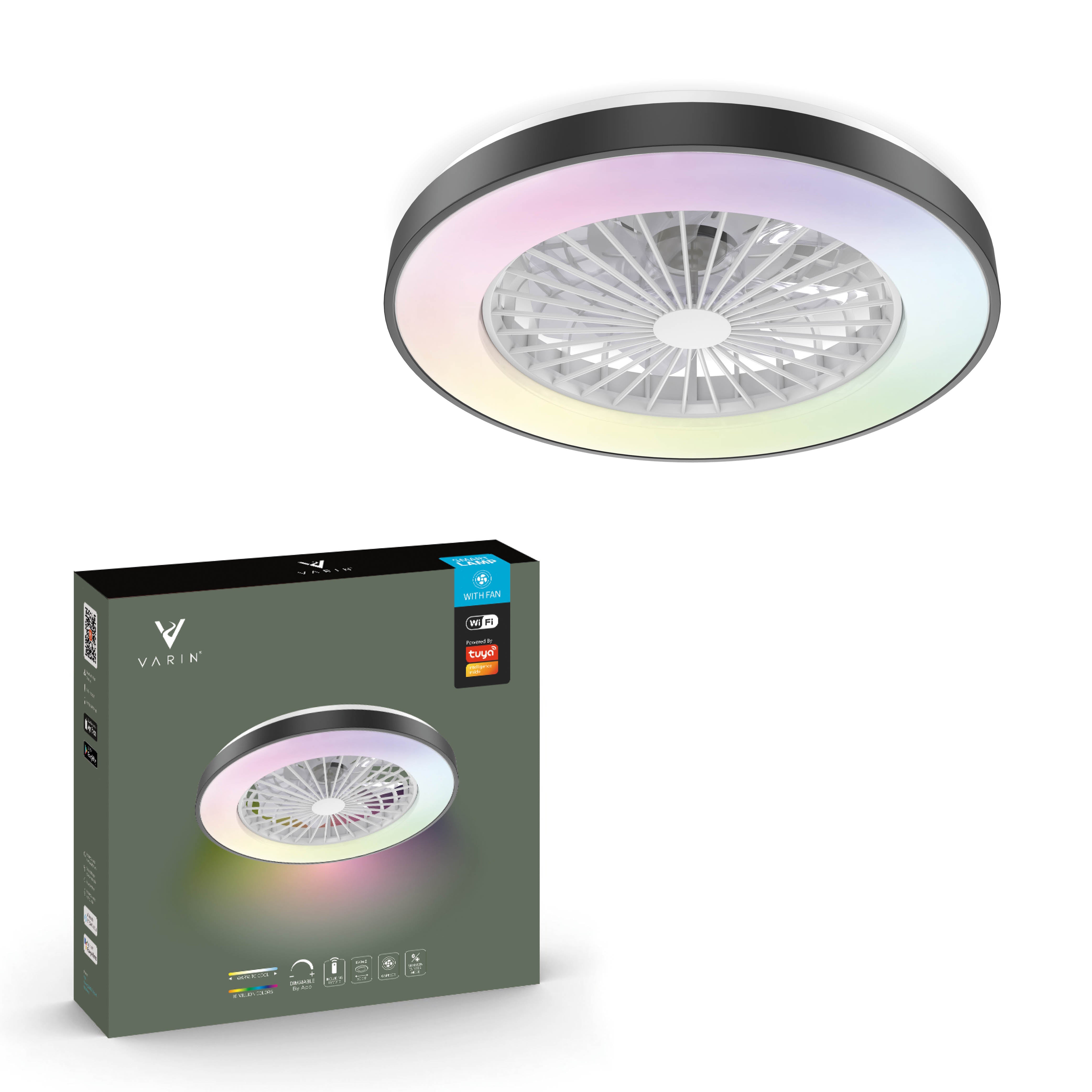 Varin Smart Wifi LED Plafondlamp met ventilator RGB + CCT - 50 cm - Tuya - Zwart