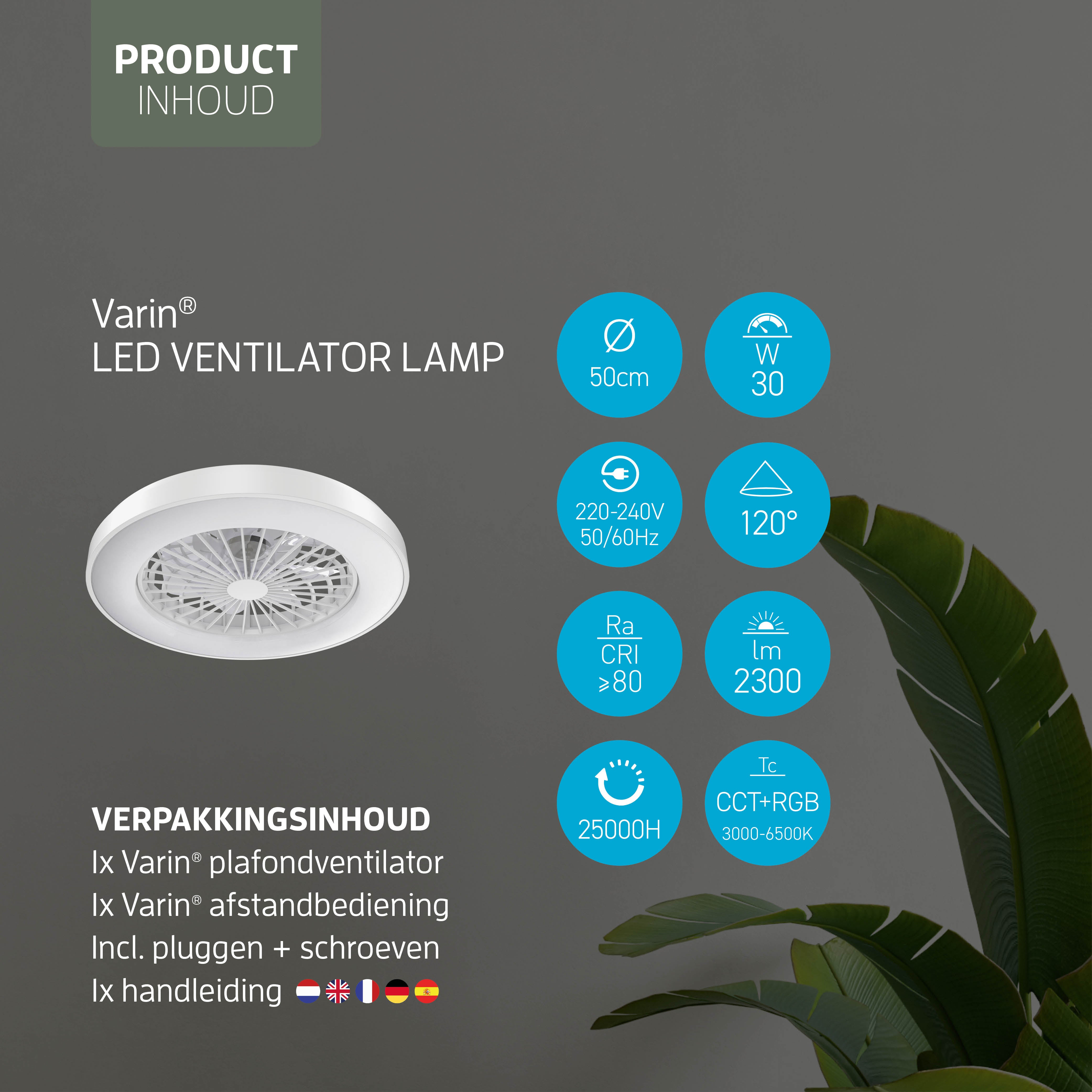 Varin Smart Wifi LED Ceiling Light with Fan RGBW (CCT) - 50 cm - Tuya - White