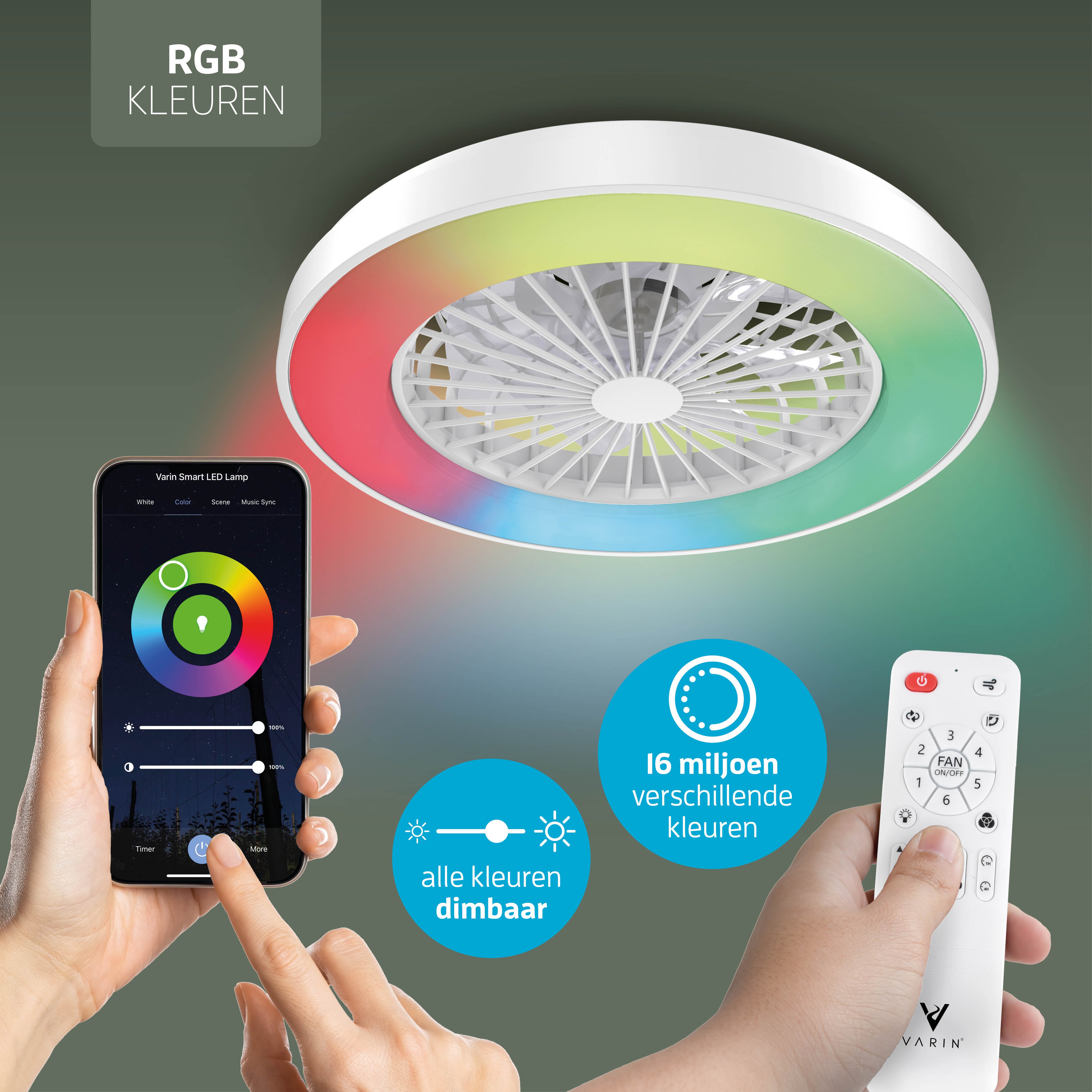 Varin Smart Wifi LED Ceiling Light with Fan RGBW (CCT) - 50 cm - Tuya - White