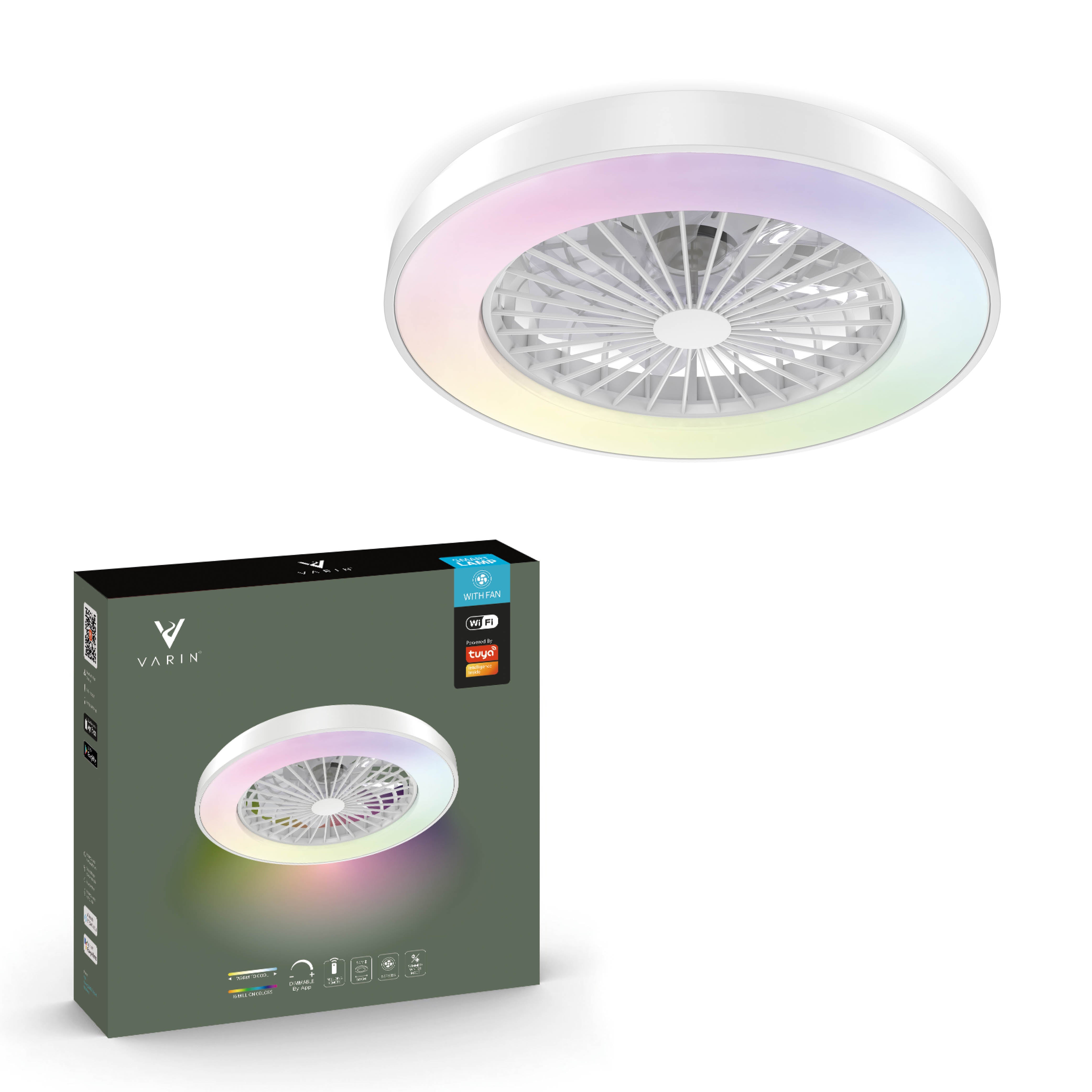 Varin Smart Wifi LED Plafondlamp met ventilator RGB + CCT - 50 cm - Tuya - Wit