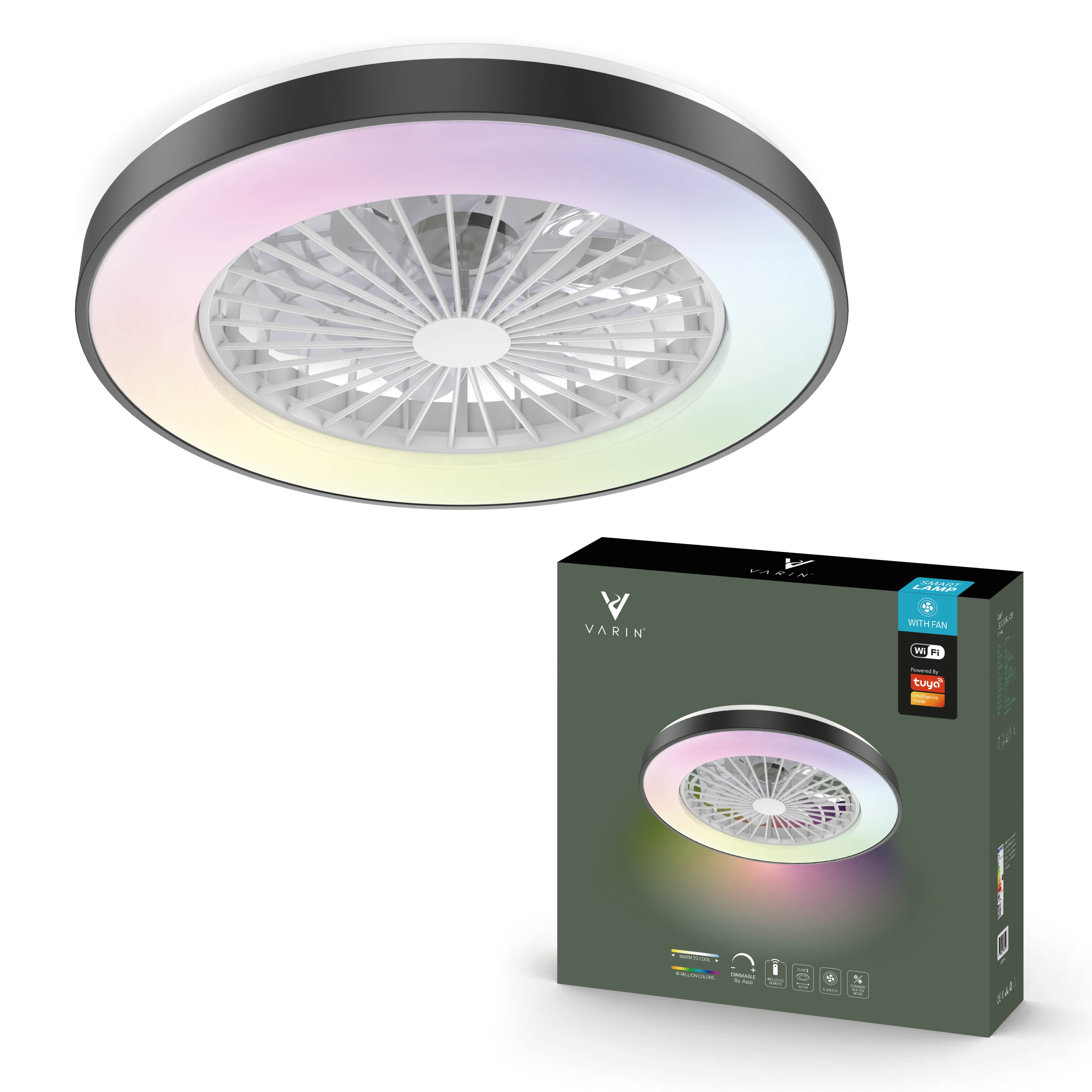 LED Plafondlamp Met Ventilator - Plafondventilator - Trion Romina - 30W - Aanpasbare Kleur Rond Mat Zwart Kunststof LED Plafondlamp Met Ventilator - Plafondventilator - Trion Romina - 30W - Aanpasbare Kleur Rond Mat Zwart Kunststof