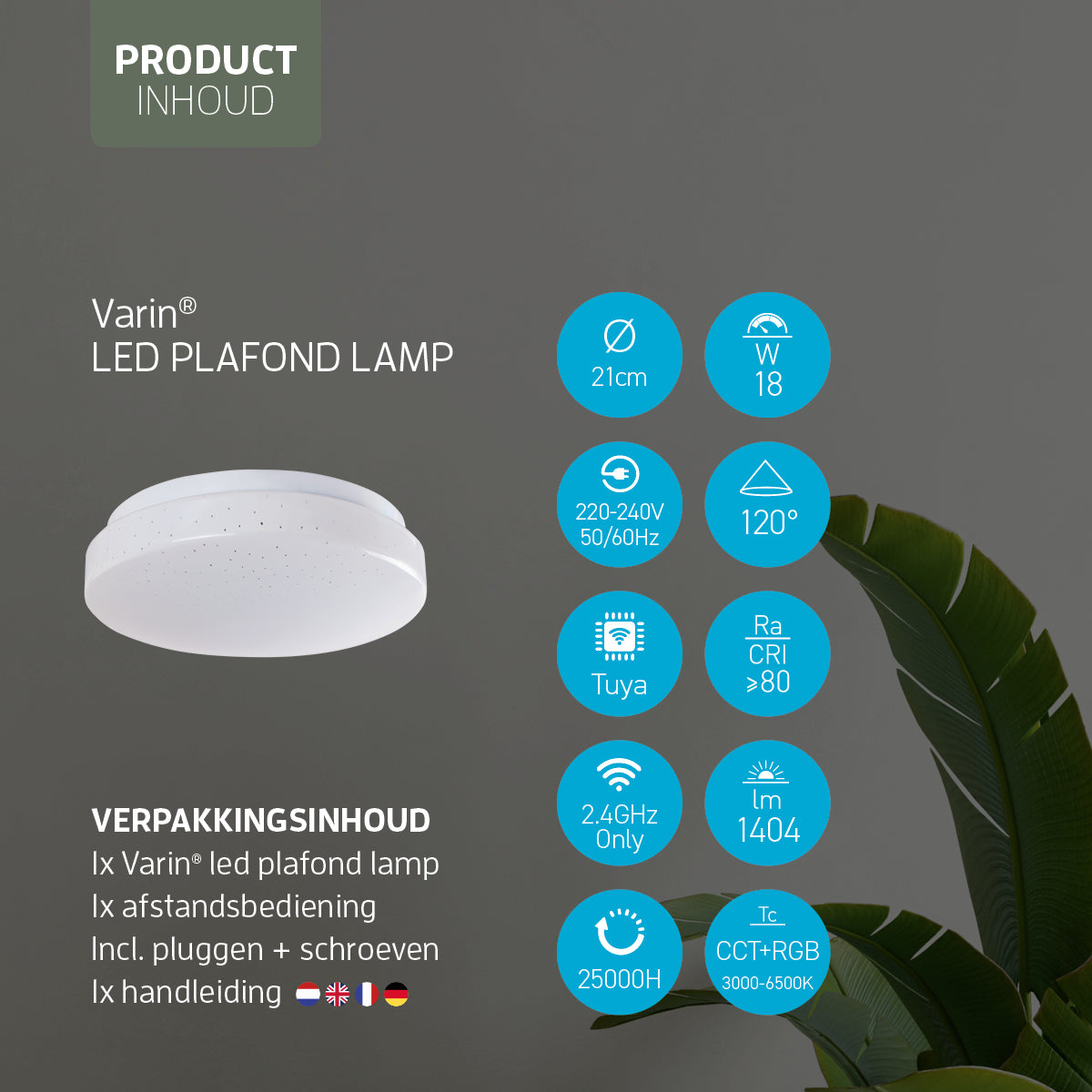 Varin Smart Wifi LED Plafondlamp RGB + CCT - 21 cm - Tuya