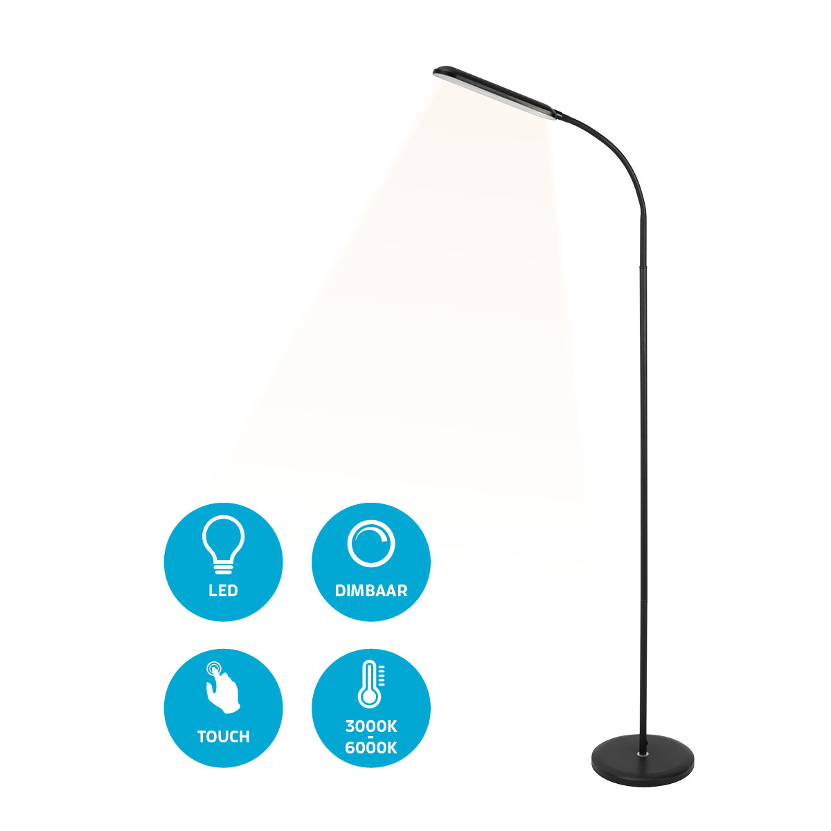 Varin Design LED Leeslamp ultra plat zwart -10W - 160cm hoog - Dimbaar en 3 lichtkleuren