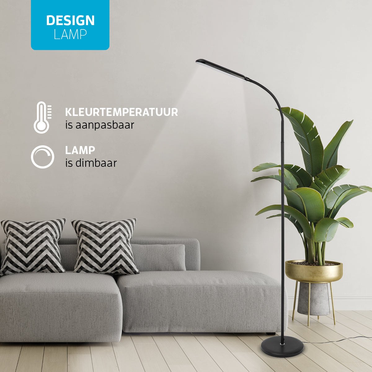 Varin Design LED Leeslamp ultra plat zwart -10W - 160cm hoog - Dimbaar en 3 lichtkleuren