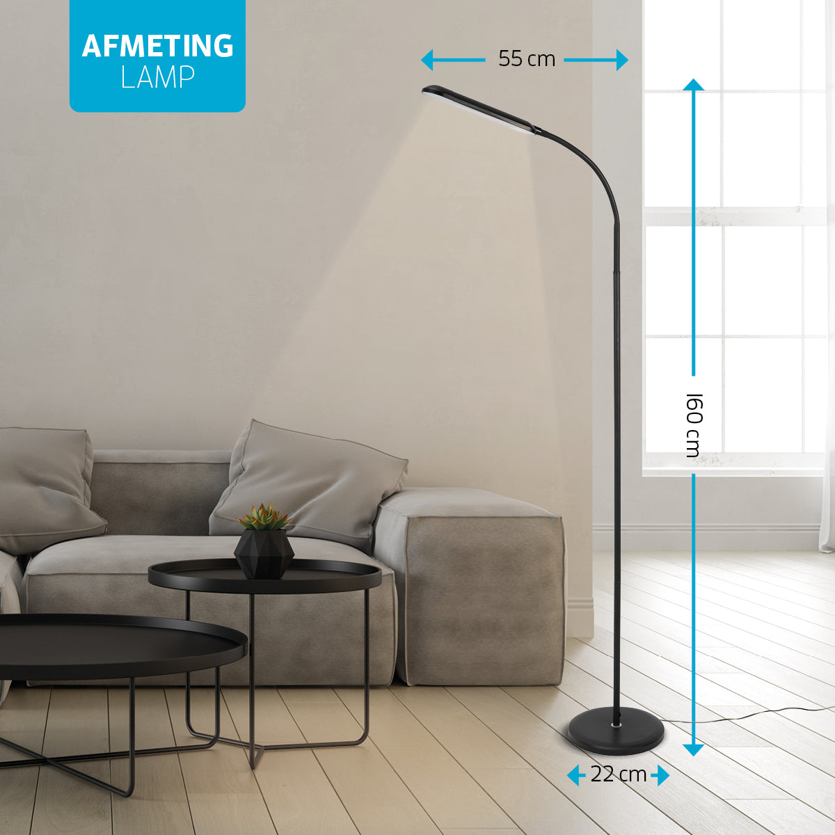 Varin Design LED Leeslamp ultra plat zwart -10W - 160cm hoog - Dimbaar en 3 lichtkleuren