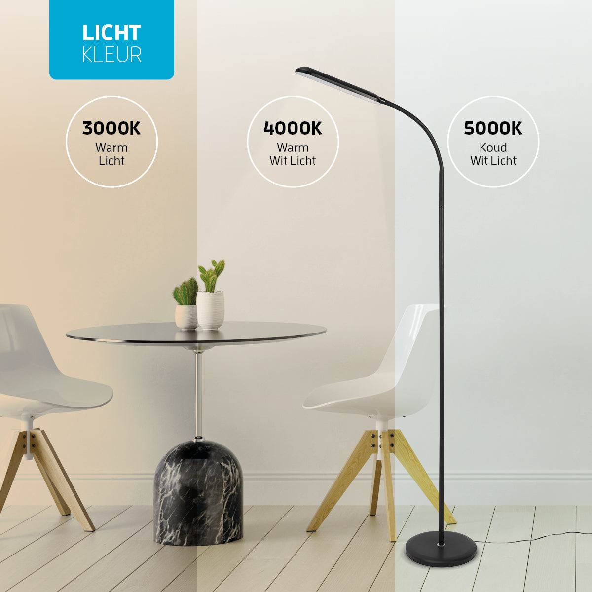 Varin Design LED Leeslamp ultra plat zwart -10W - 160cm hoog - Dimbaar en 3 lichtkleuren