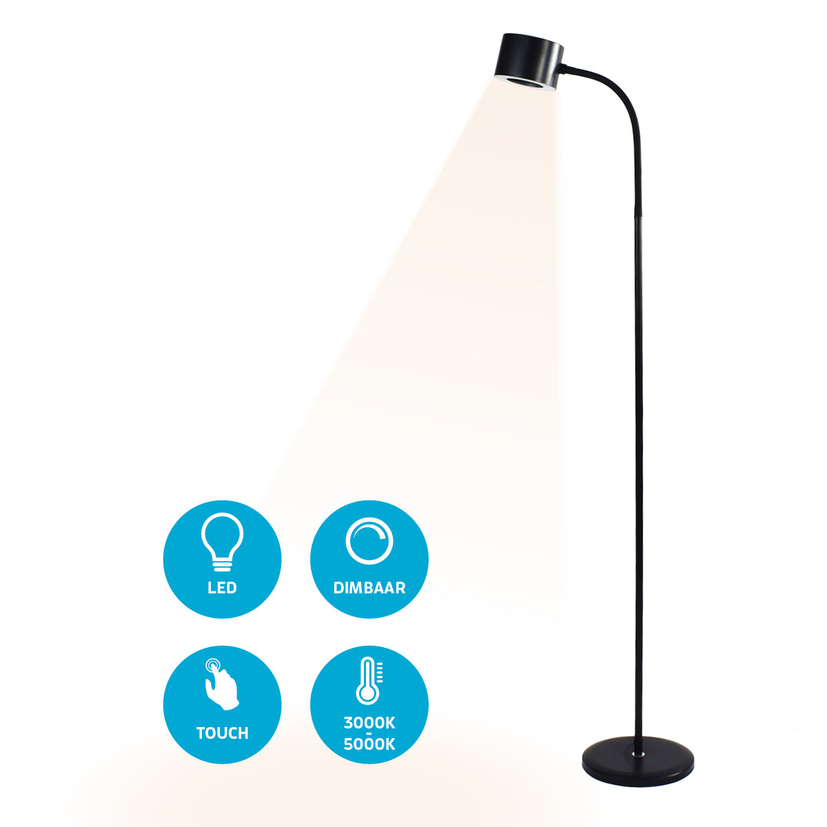 Varin Design LED Leeslamp rond zwart - 10W - 160cm hoog - Dimbaar en 3 lichtkleuren