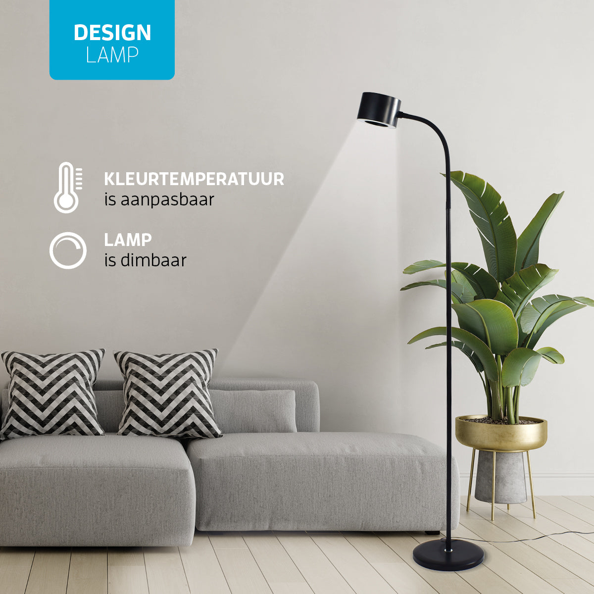 Varin Design LED Leeslamp rond zwart - 10W - 160cm hoog - Dimbaar en 3 lichtkleuren