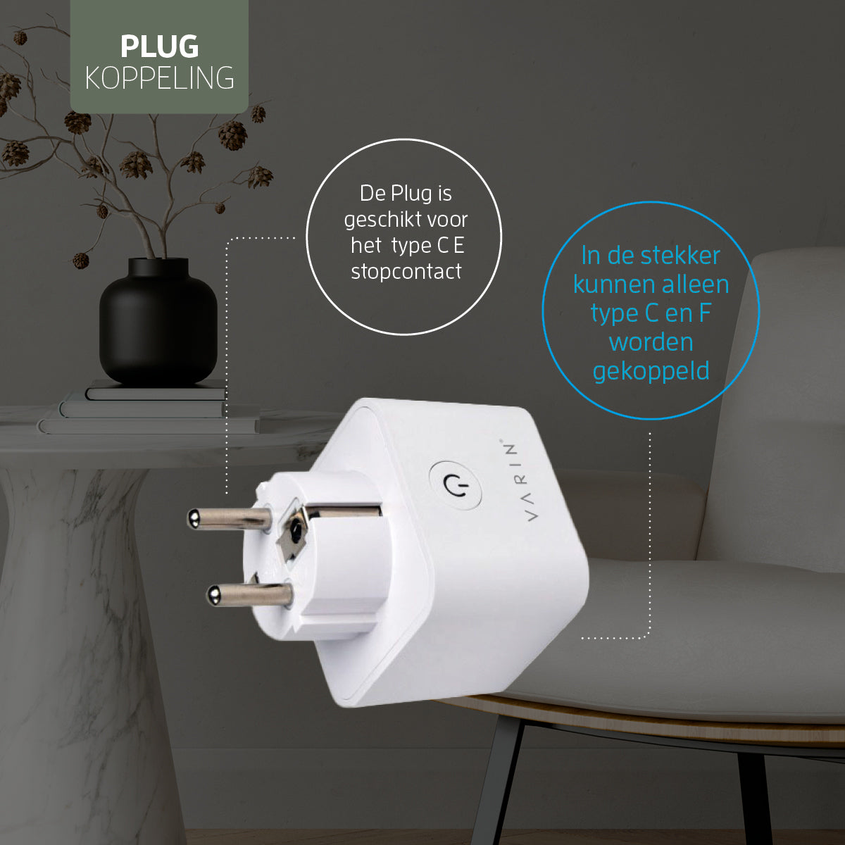 Varin Smart Wifi Plug met ernergiemeter - 16A - Type C&F - Tuya